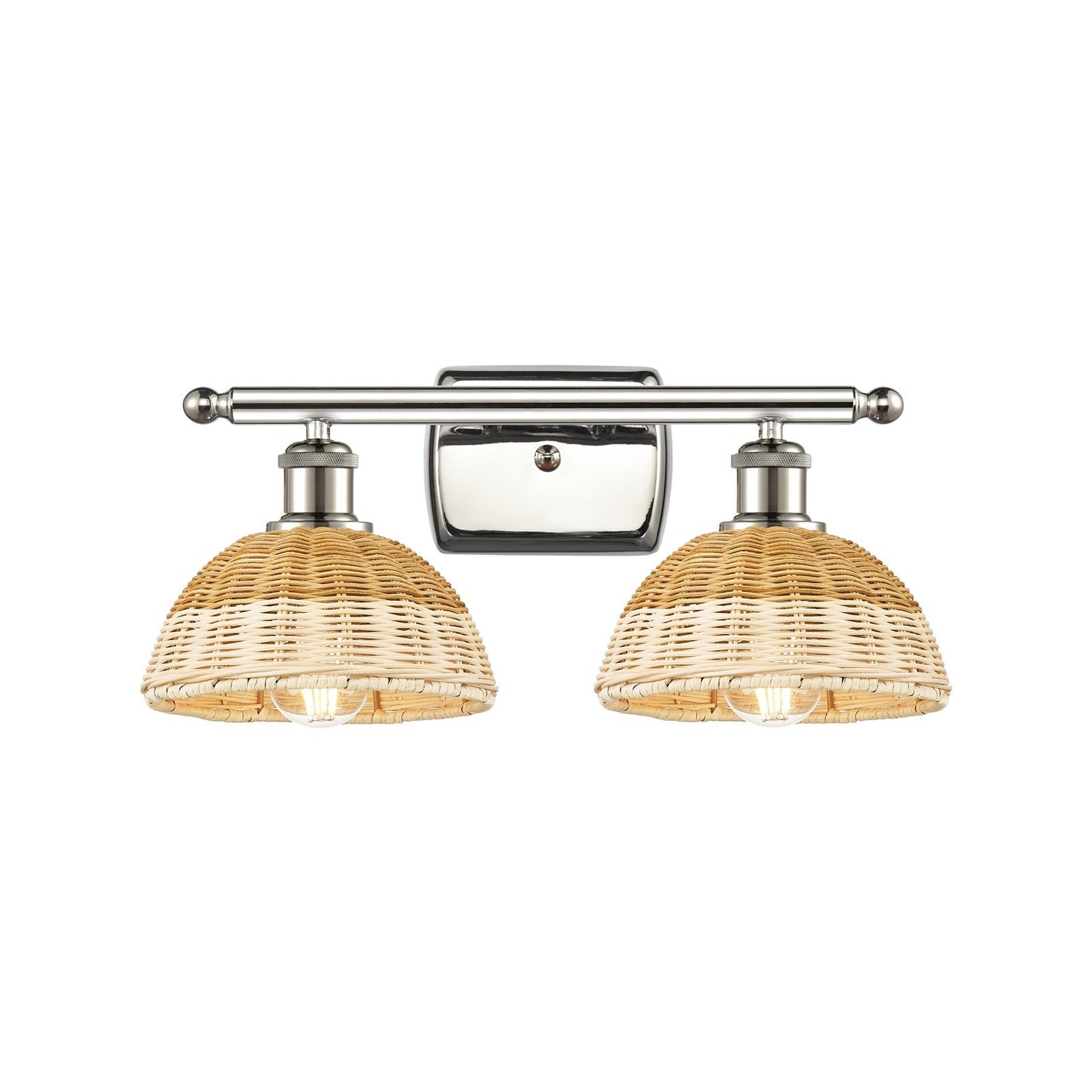 Innovations Bristol Natural II 17in 2-Light Bath Vanity Light | Industrial Polished Nickel and Natural Fiber Shade | Model 516-2W-PN-NBD2-75-NAT
