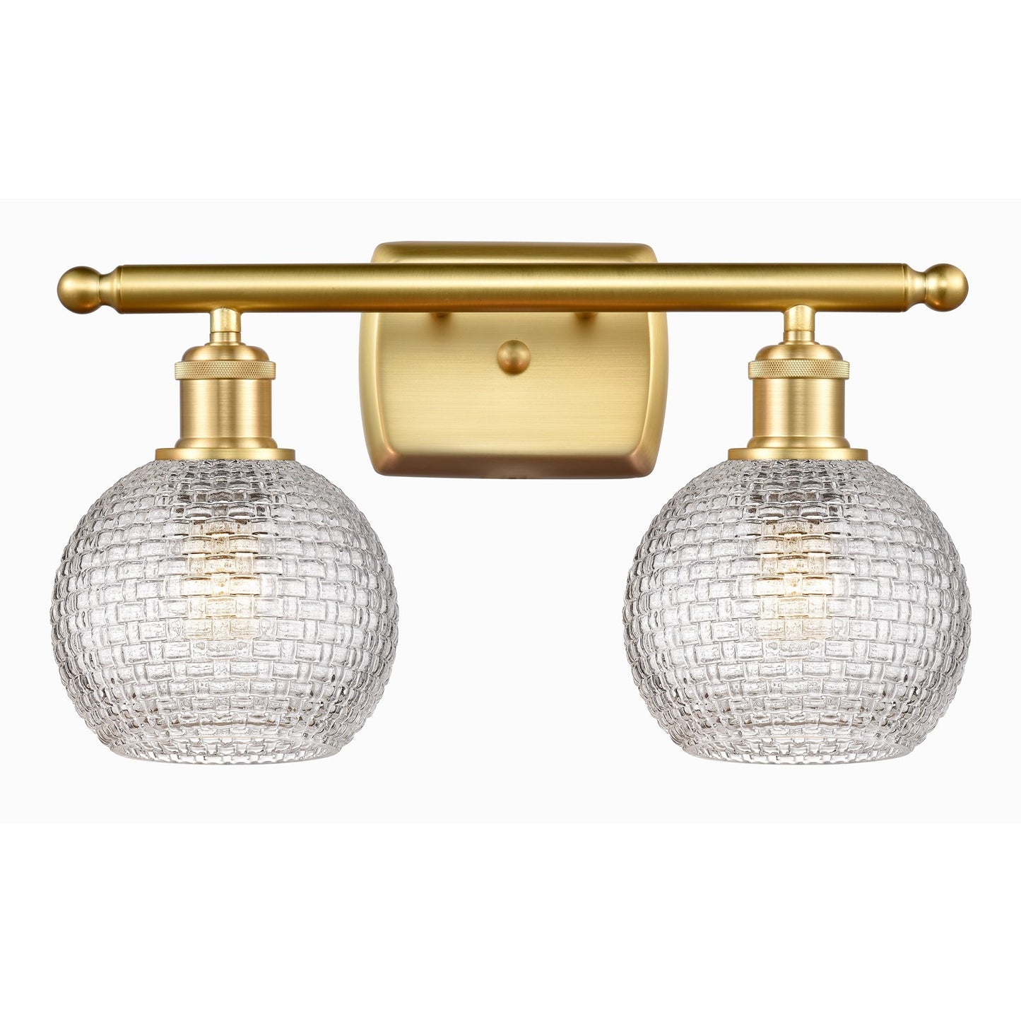 Innovations Athens 16in 2-Light Bath Vanity | Modern Farmhouse Satin Gold and Clear Basket Weave Glass | Bathroom | Model 516-2W-SG-G122C-6CL