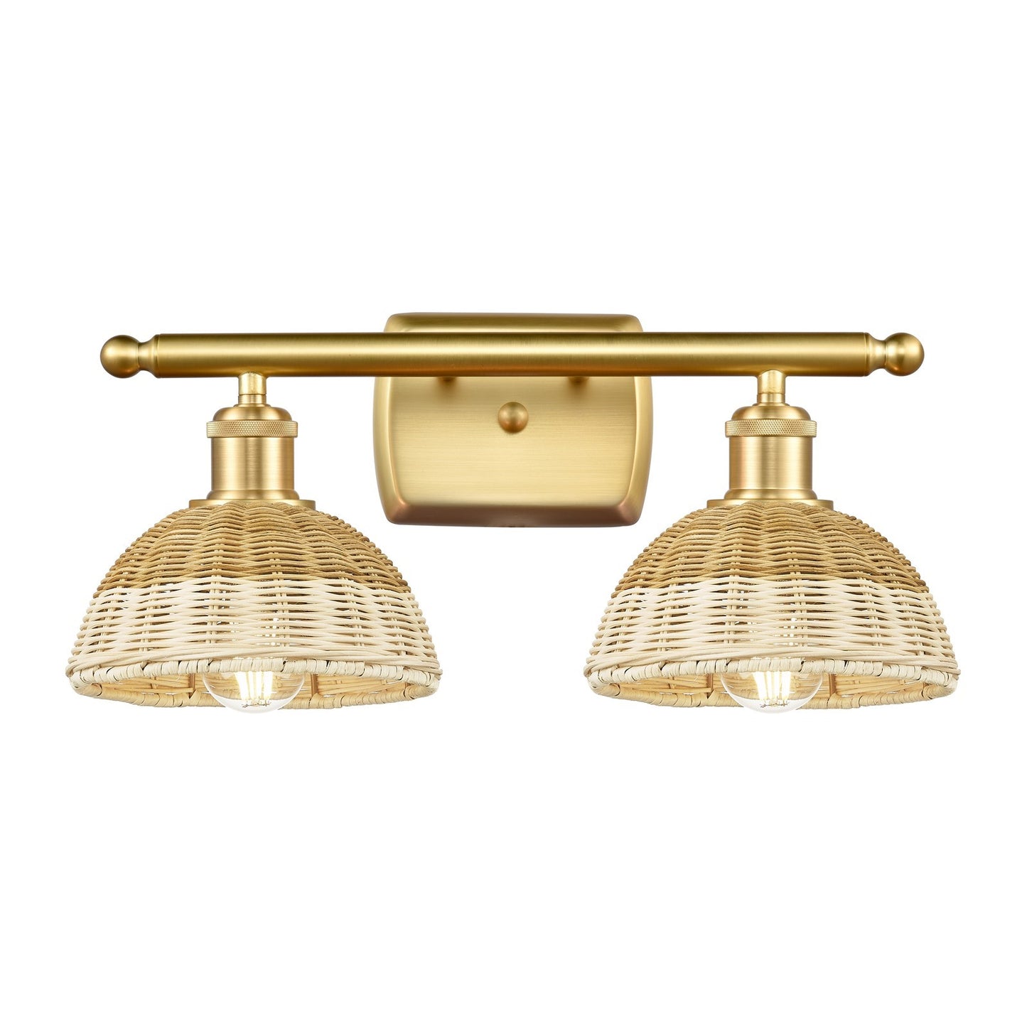 Innovations Bristol Natural II 18in 2-Light Bath Vanity Light | Industrial Satin Gold and Natural Fiber | Bathroom | Model 516-2W-SG-NBD2-75-NAT