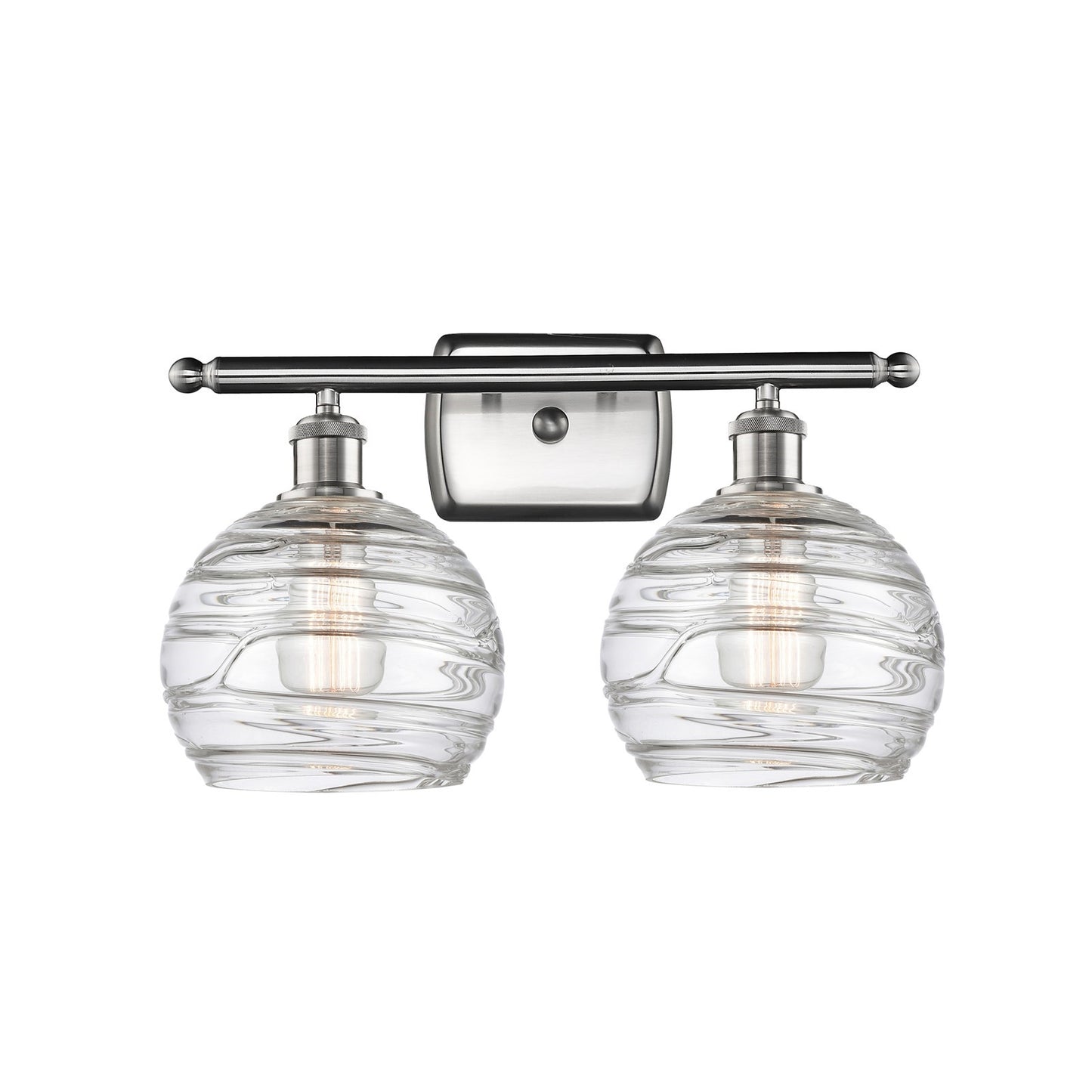 Innovations Athens Deco Swirl 18in 2-Light Bath Vanity | Industrial Brushed Satin Nickel and Clear Deco Swirl Glass | Model 516-2W-SN-G1213-8CL
