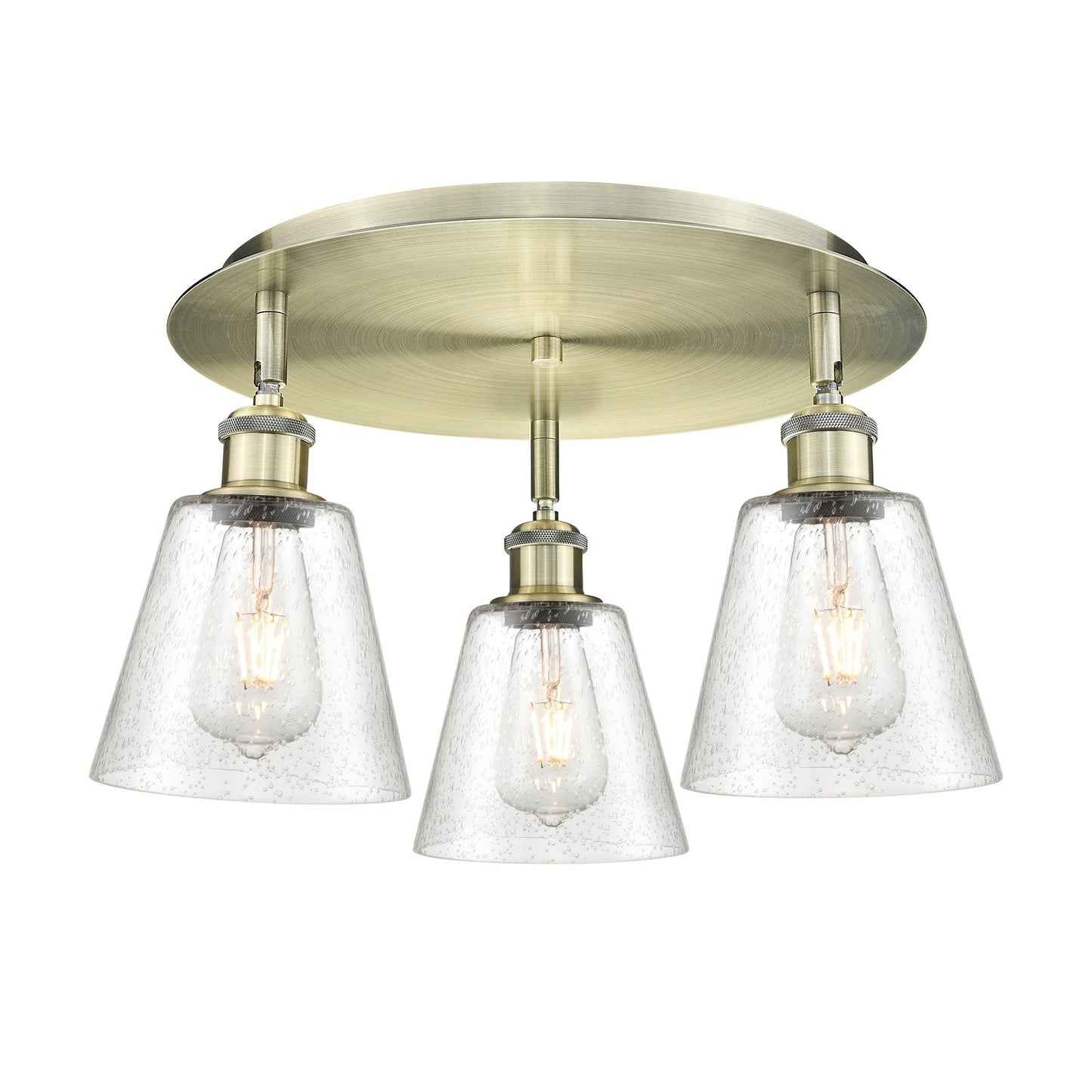 Innovations Caton 18in 3-Light Semi-Flush | Industrial Antique Brass and Frosted Glass | Kitchen & Dining Room | Model 516-3C-AB-G454