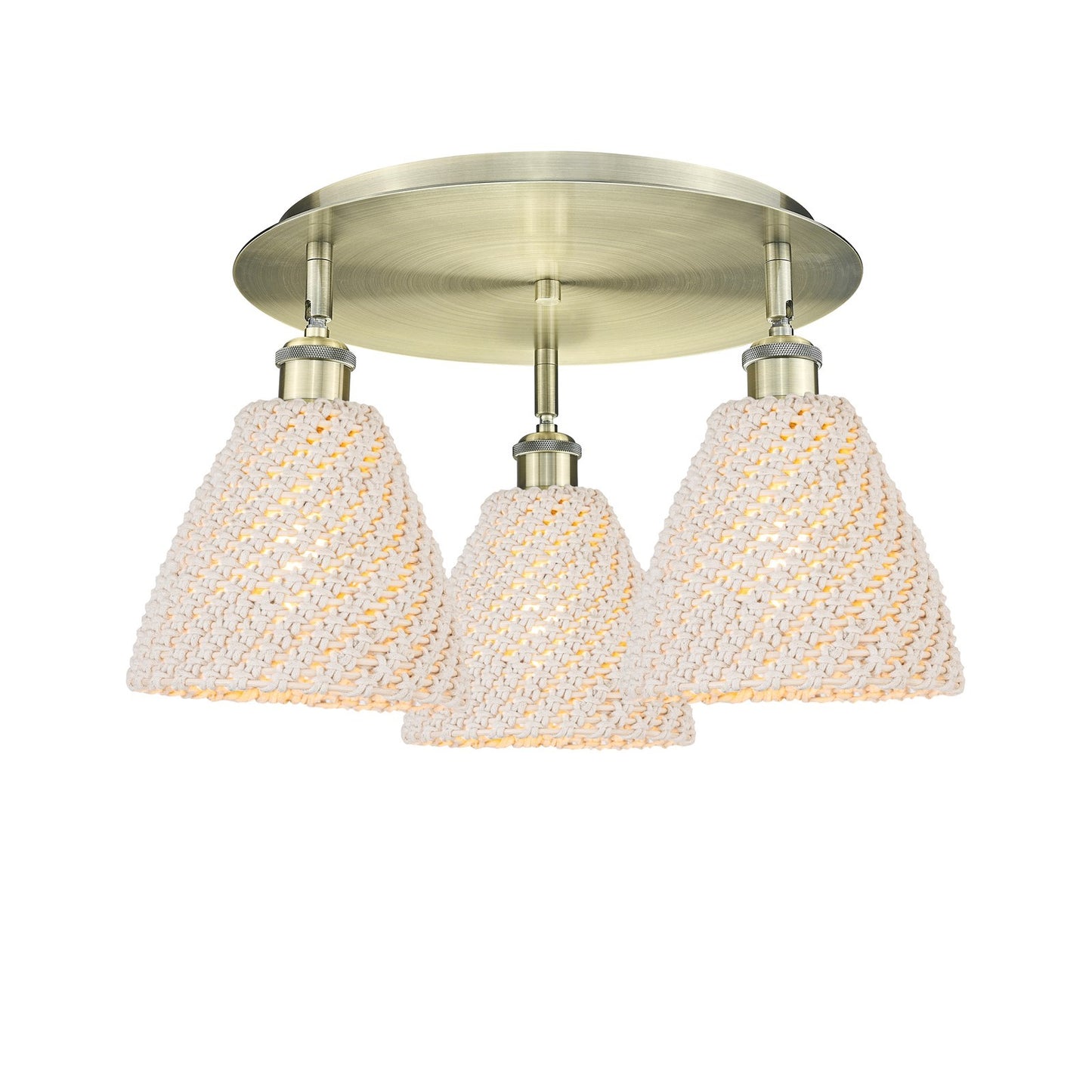 Innovations Bristol Natural 19in 3-Light Semi-Flush Mount | Farmhouse Antique Brass and Natural Fiber Dome Shade | Model 516-3C-AB-NBD-75-NAT