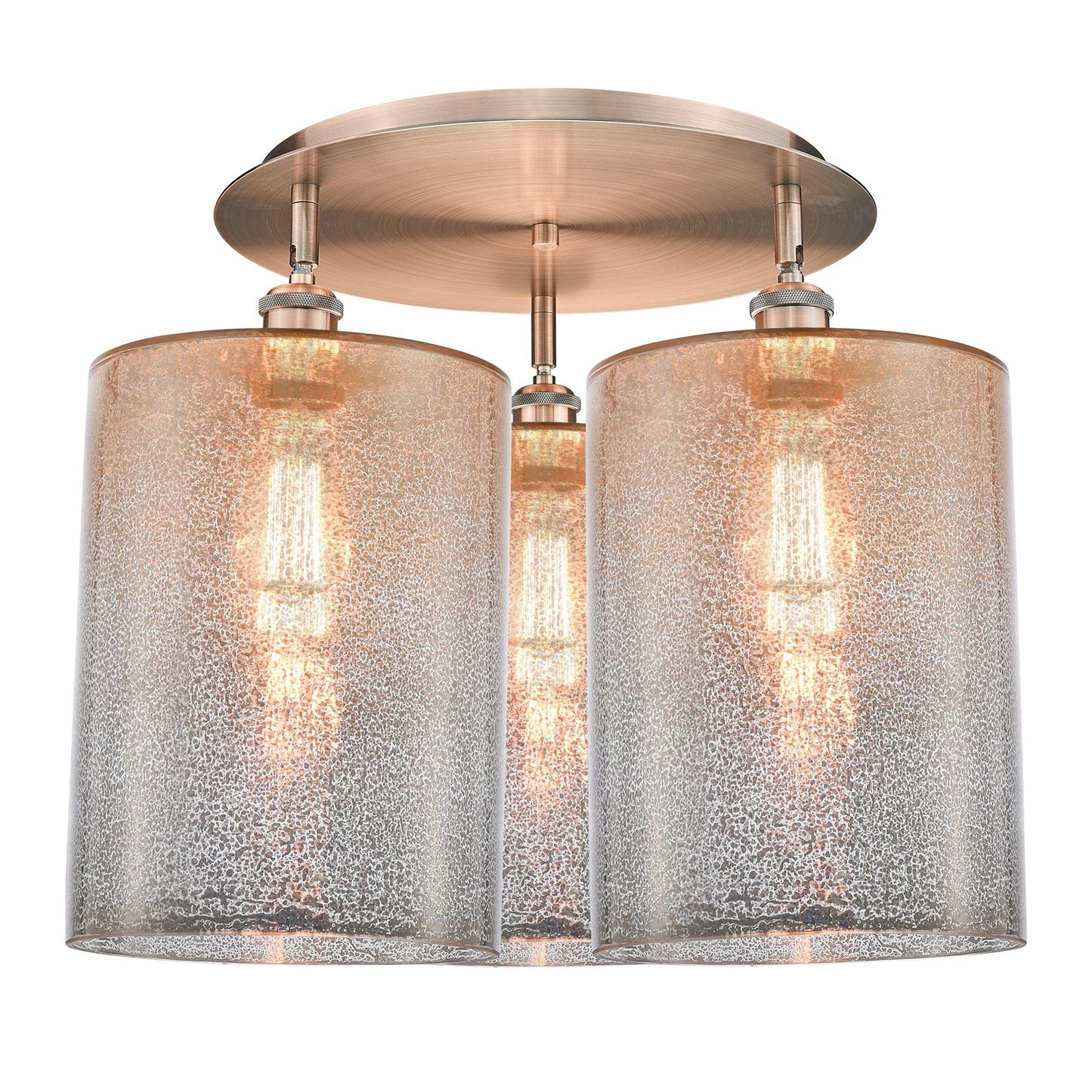 Innovations Cobbleskill 21in 3-Light Semi-Flush Mount | Industrial Antique Copper and Mercury Glass Drum Shade | Kitchen | Model 516-3C-AC-G116-L