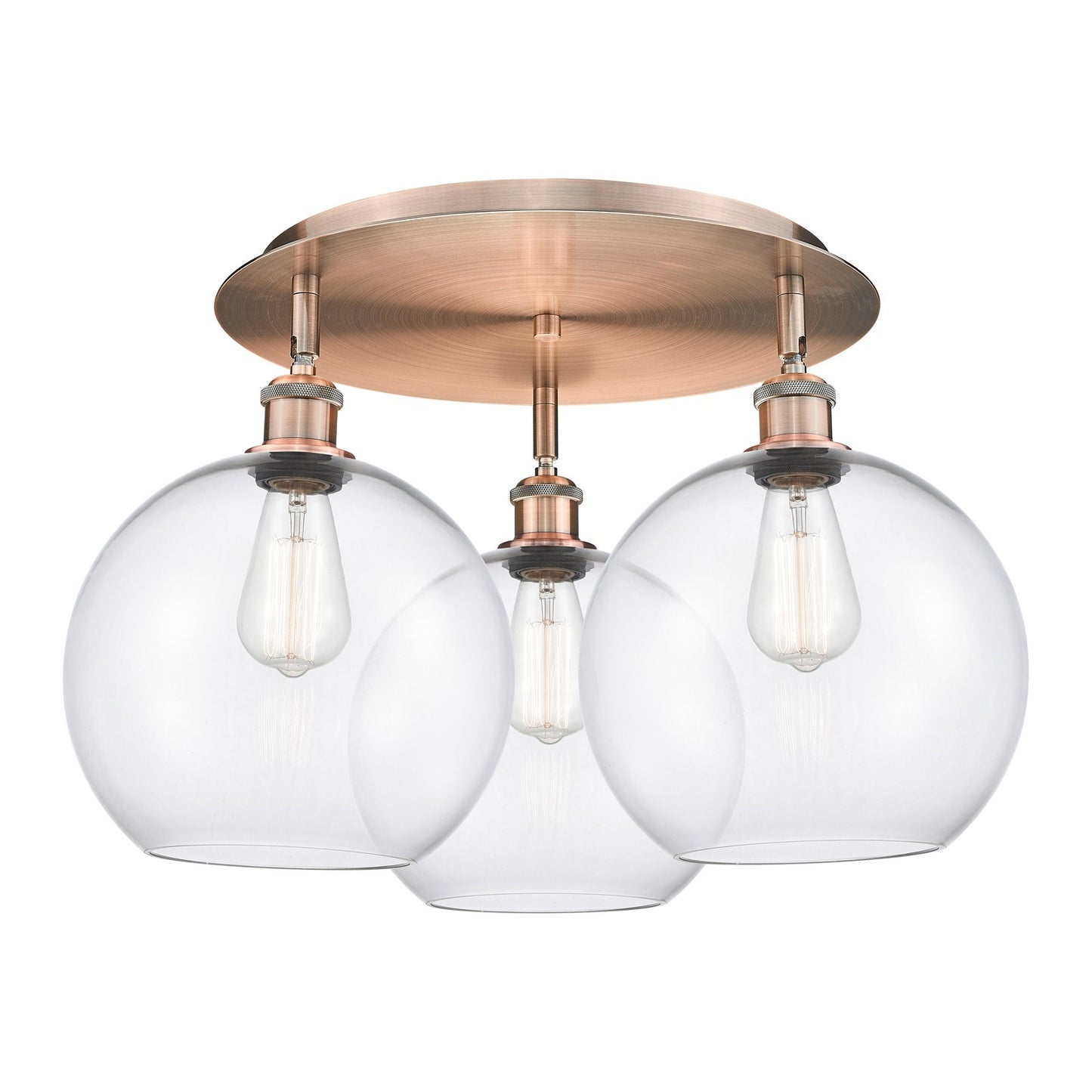 Innovations Athens 22in 3-Light Semi-Flush | Industrial Antique Copper and Clear Glass Shade | Kitchen & Dining Room | Model 516-3C-AC-G122-10