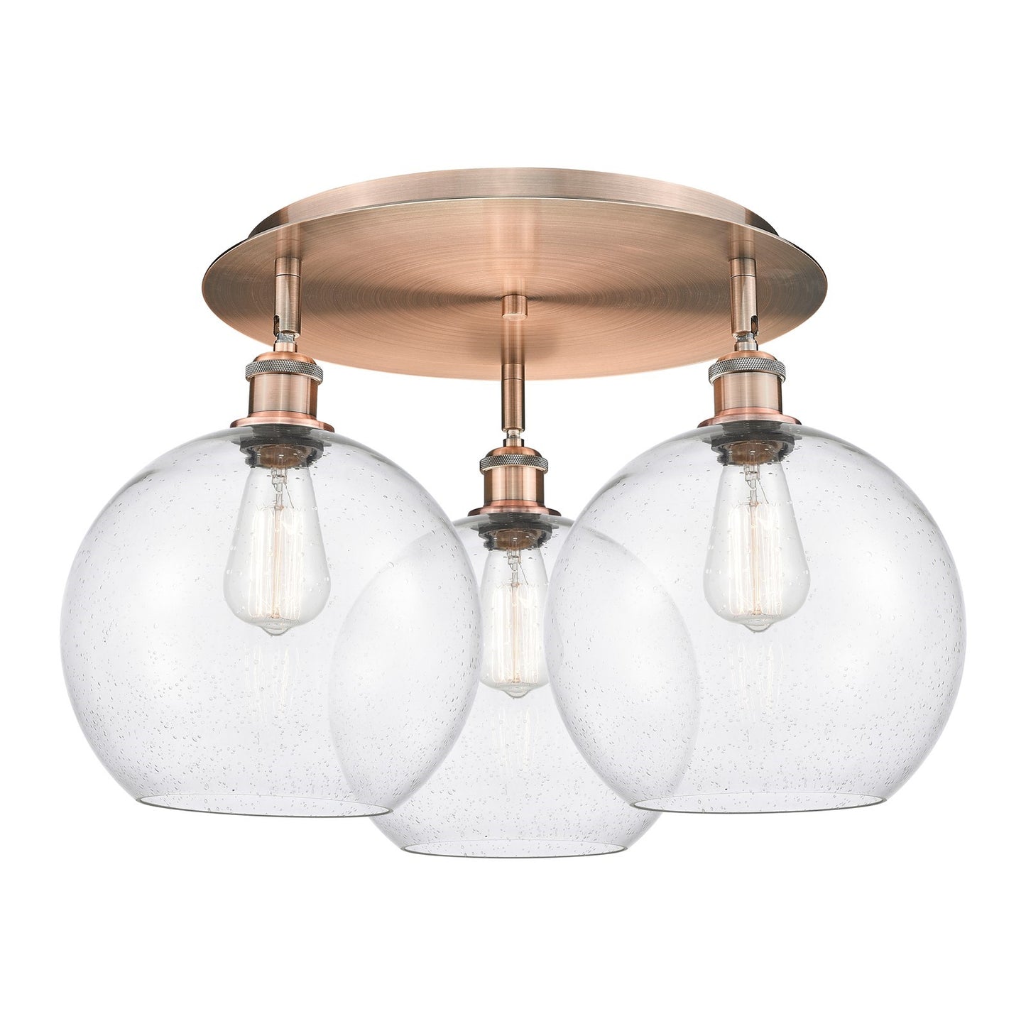 Innovations Athens 22in 3-Light Semi-Flush | Industrial Antique Copper and Seedy Glass Shade | Kitchen & Dining Room | Model 516-3C-AC-G124-10