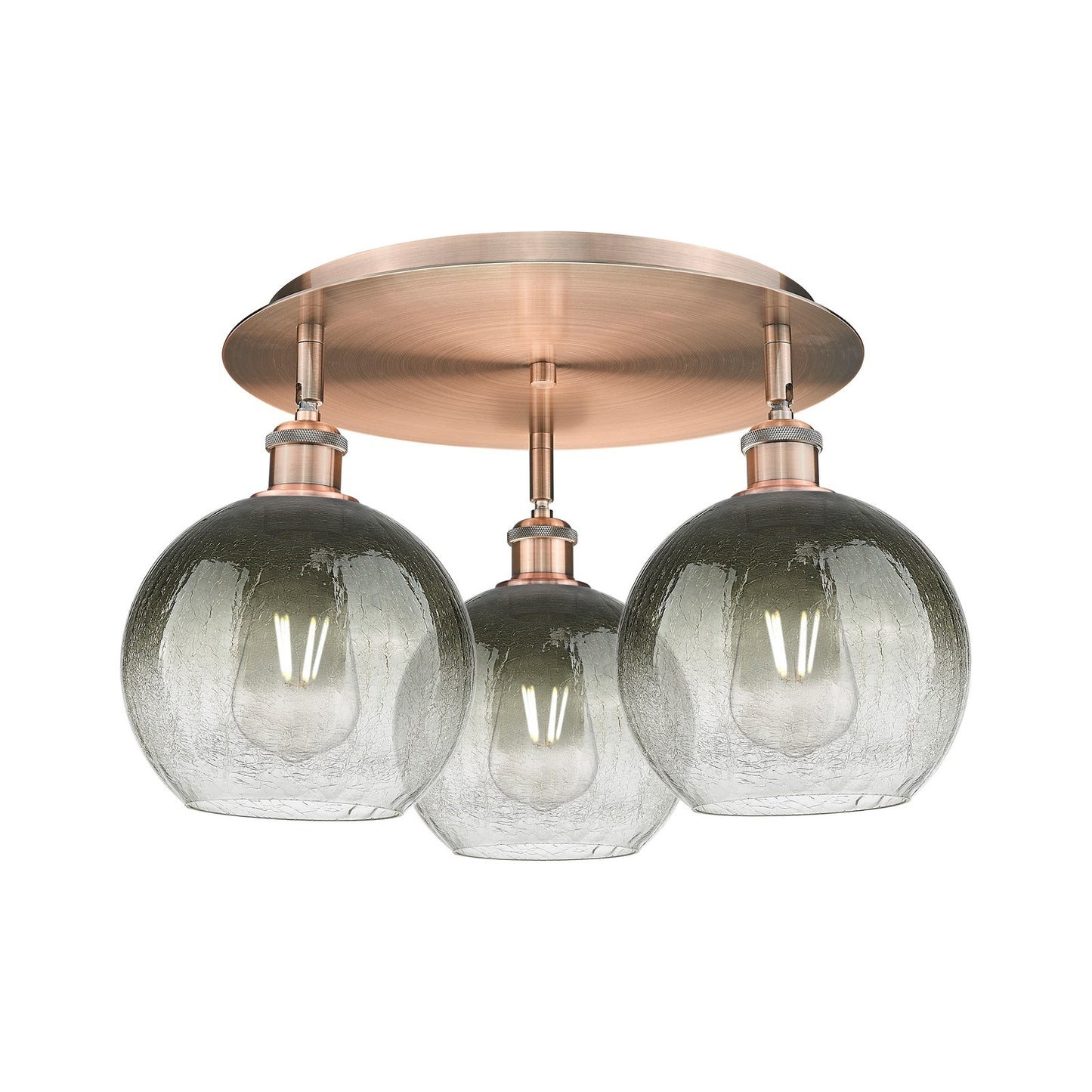 Innovations Brookhaven Globe 19.625in 3-Light Semi-Flush | Industrial Antique Copper and Slate Glass | Living Room | Model 516-3C-AC-G483-8SL