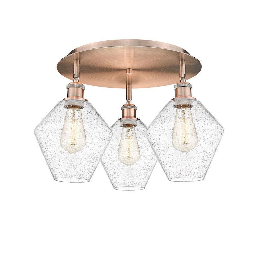 Innovations Lighting Cindyrella 3-Light 20in Flush Mount | Industrial Antique Copper Steel and Seedy Glass | Bedroom & Hallway | Model 516-3C-AC-G654-8