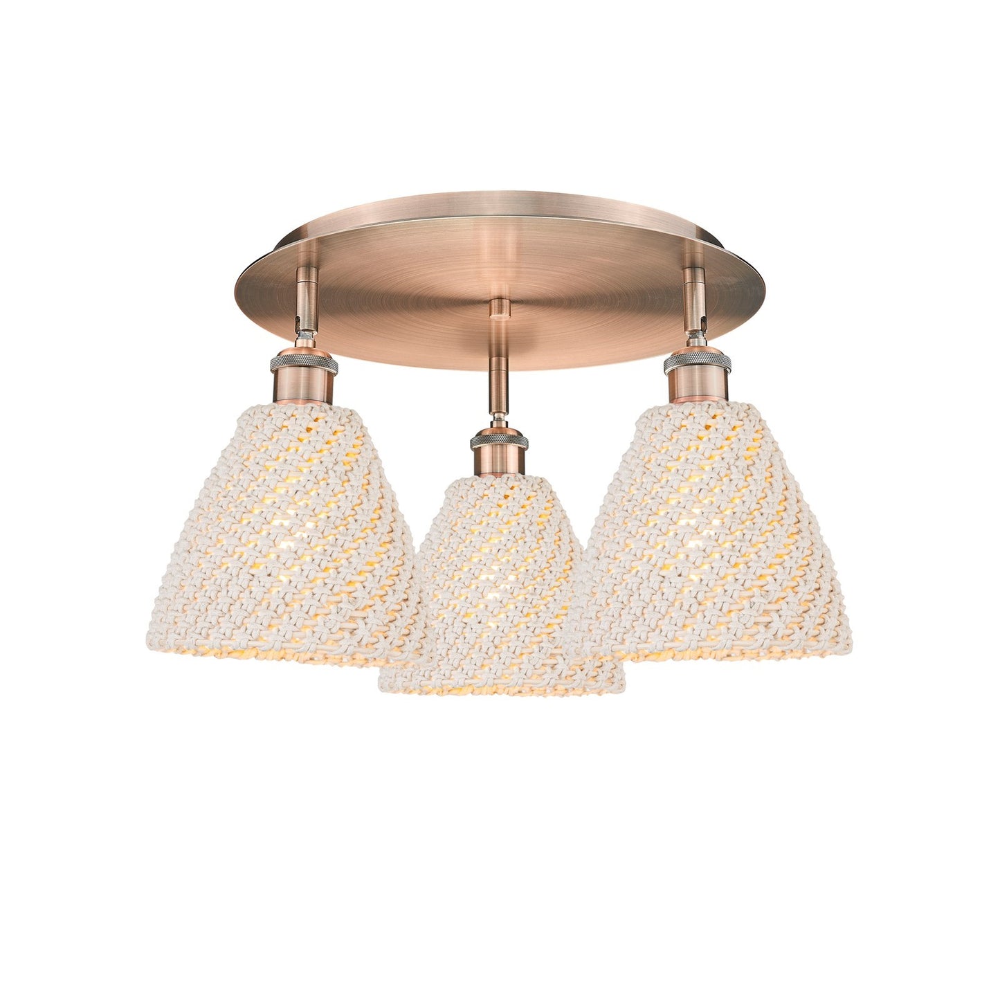 Innovations Bristol Natural 19in 3-Light Semi-Flush | Farmhouse Antique Copper and Natural Fiber | Kitchen & Dining Room | Model 516-3C-AC-NBD-75-NAT