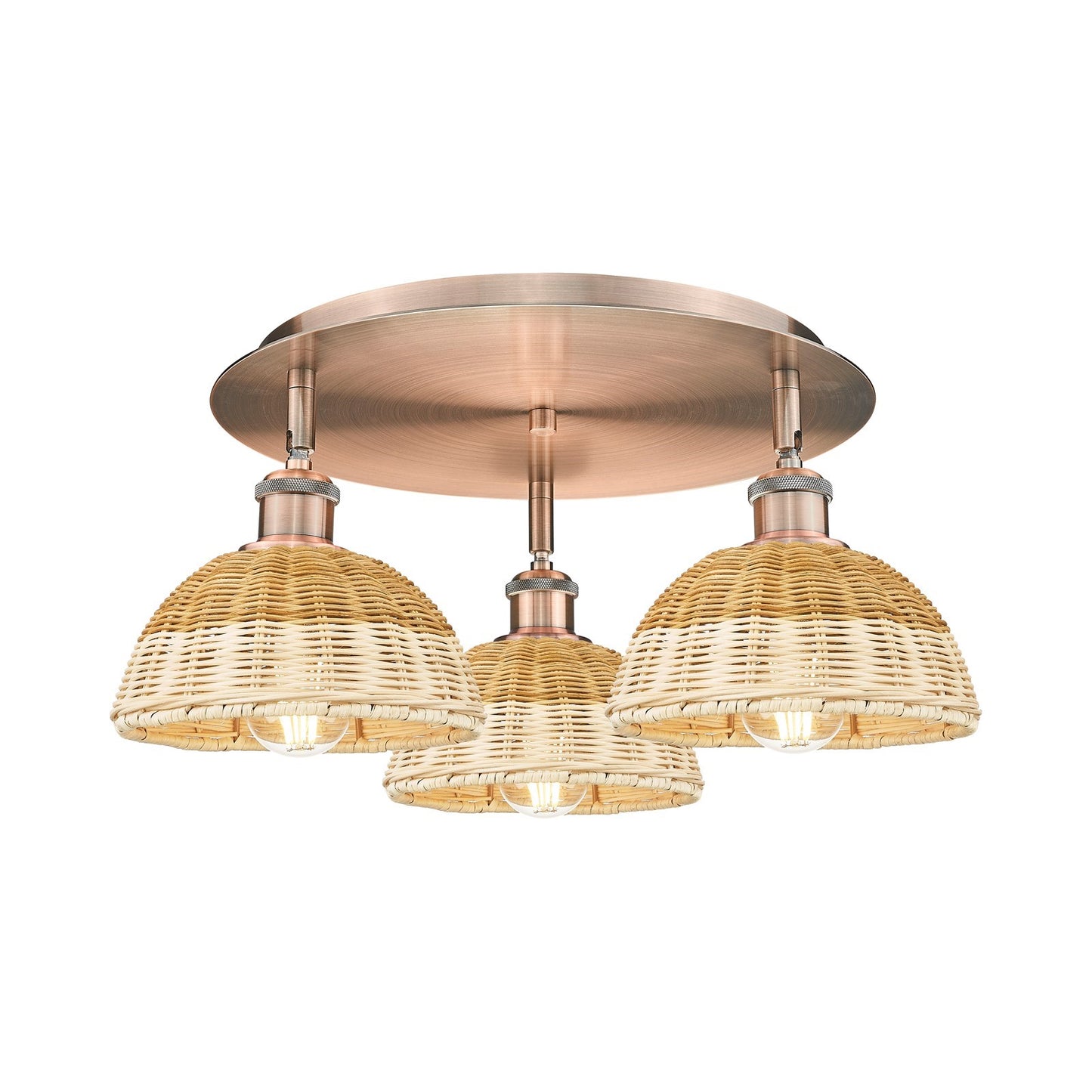 Innovations Bristol Natural II 19in 3-Light Semi-Flush | Industrial Antique Copper and Natural Fiber | Kitchen & Dining | Model 516-3C-AC-NBD2-75-NAT