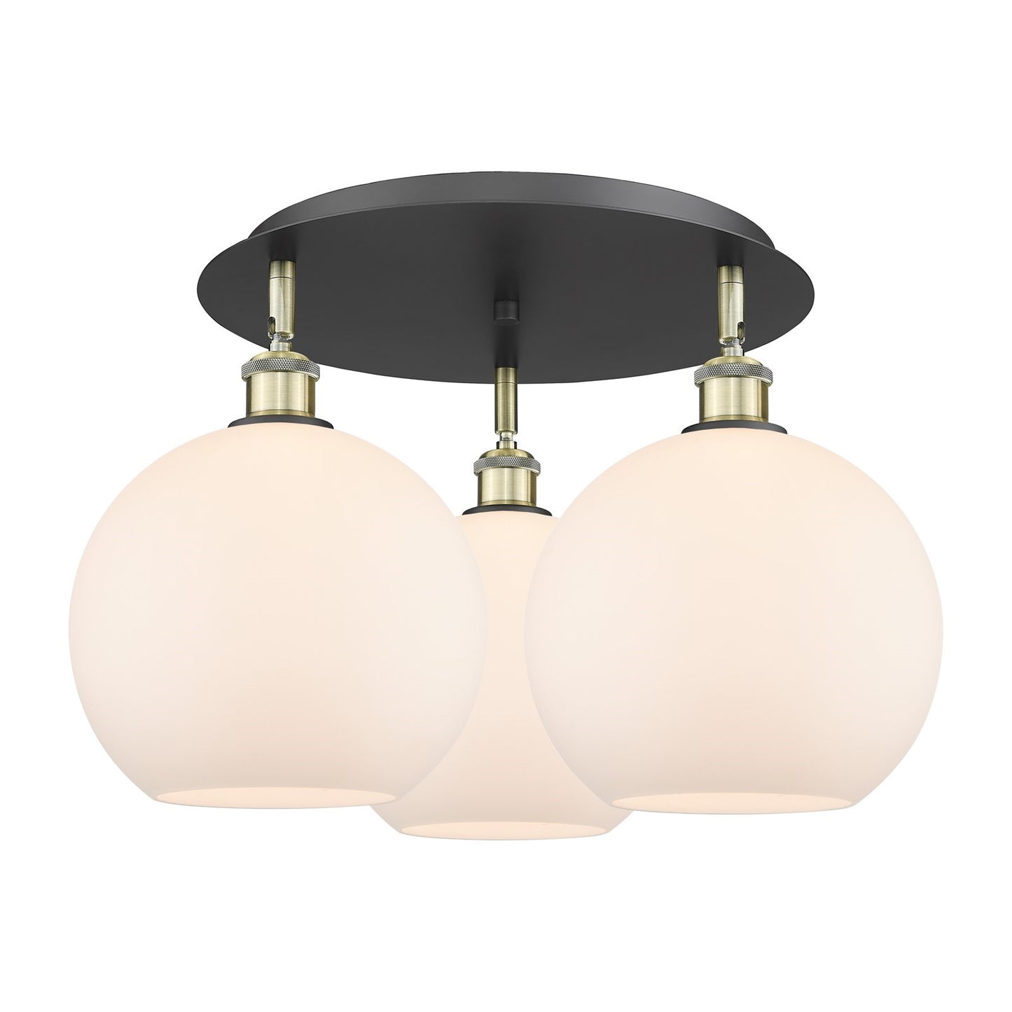 Innovations Athens 22in 3-Light Semi-Flush Mount | Industrial Black Antique Brass Steel and Matte White Glass | Kitchen & | Model 516-3C-BAB-G121-10