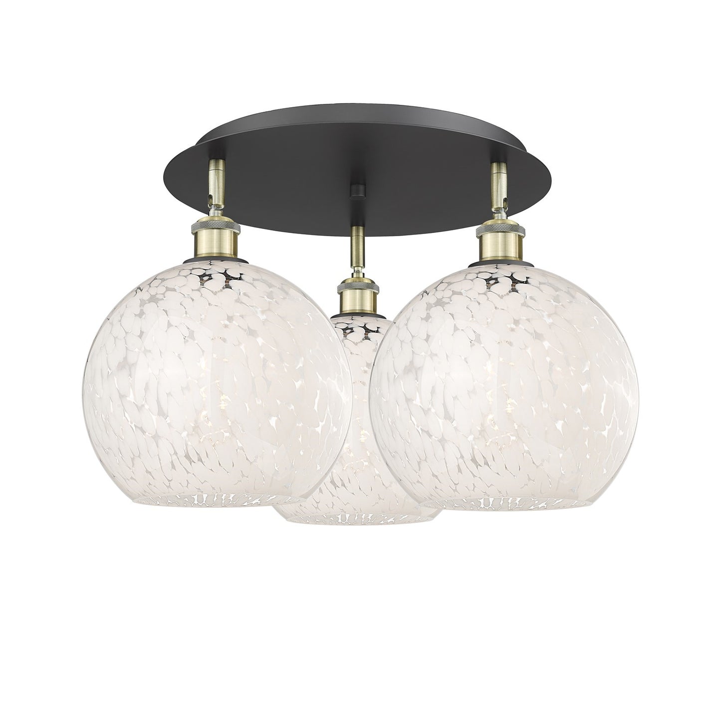 Innovations White Mouchette 22in 3-Light Semi-Flush | Art Nouveau Black Antique Brass and White Mouchette Glass | Model 516-3C-BAB-G1216-10WM