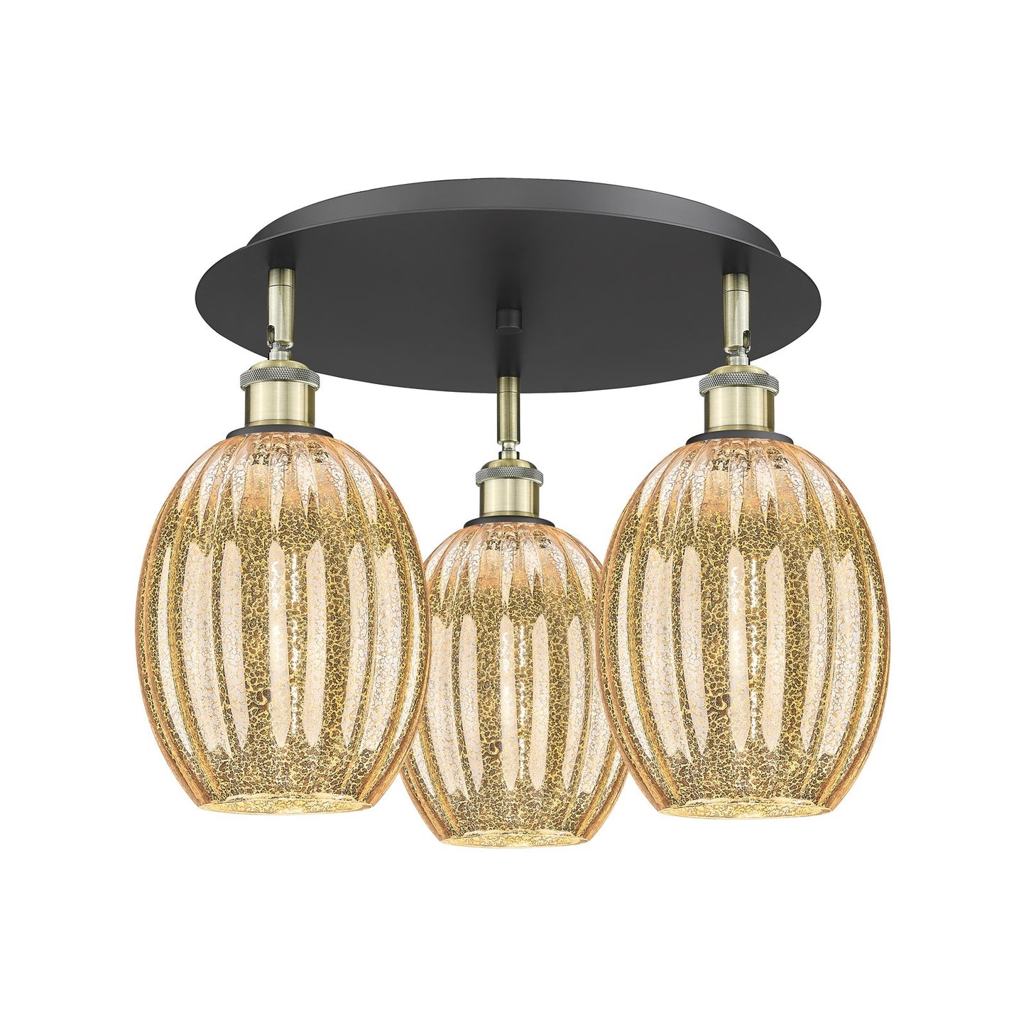 Innovations Preston Bulb 18in 3-Light Semi-Flush | Industrial Black Antique Brass and Mercury Glass | Kitchen & Hallway | Model 516-3C-BAB-G459-6ME