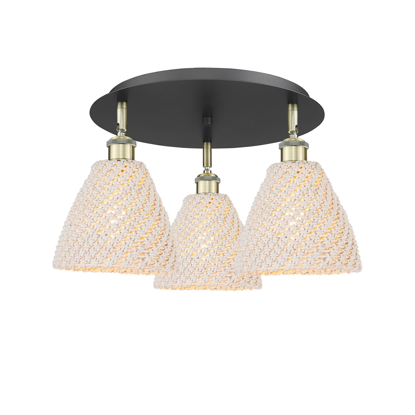 Innovations Bristol Natural 19.25in 3-Light Semi-Flush | Farmhouse Black Antique Brass and Natural Fiber | Kitchen | Model 516-3C-BAB-NBD-75-NAT