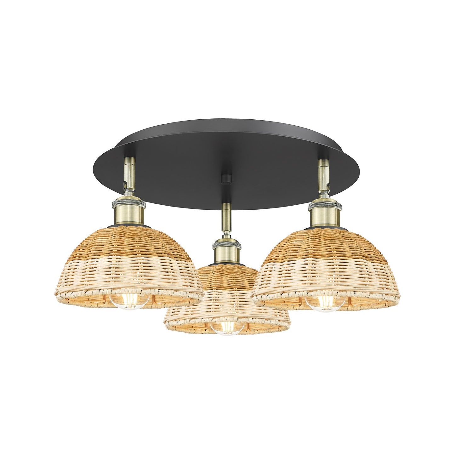 Innovations Bristol Natural II 19.25in 3-Light Semi-Flush | Industrial Black Antique Brass and Natural Fiber | Kitchen | Model 516-3C-BAB-NBD2-75-NAT
