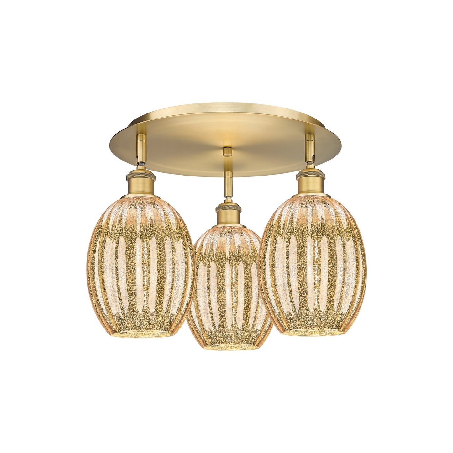Innovations Preston Bulb 18in 3-Light Semi-Flush | Industrial Brushed Brass and Mercury Glass | Kitchen & Hallway | Model 516-3C-BB-G459-6ME