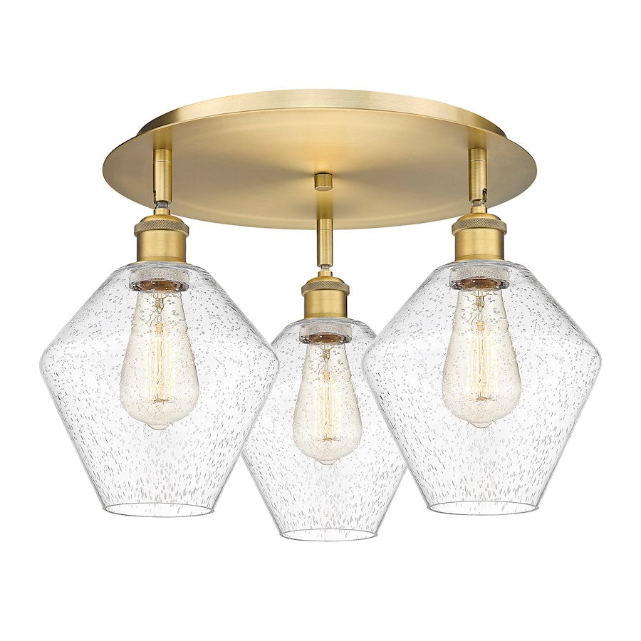 Innovations Lighting Cindyrella 20in 3-Light Flush Mount | Industrial Brushed Brass and Seedy Glass | Bedroom & Hallway | Model 516-3C-BB-G654-8