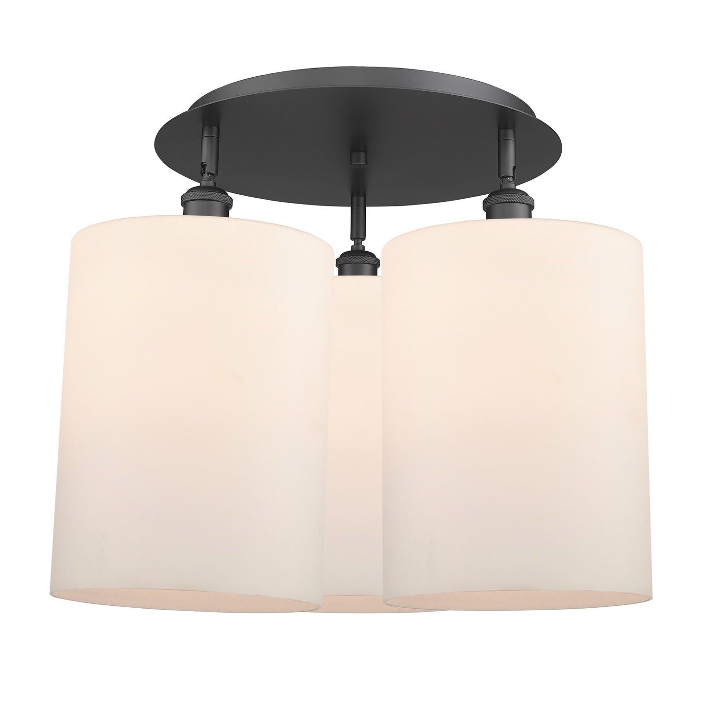 Innovations Cobbleskill 21in 3-Light Semi-Flush | Industrial Matte Black and Matte White Glass Drum Shade | Kitchen & Dining | Model 516-3C-BK-G111-L