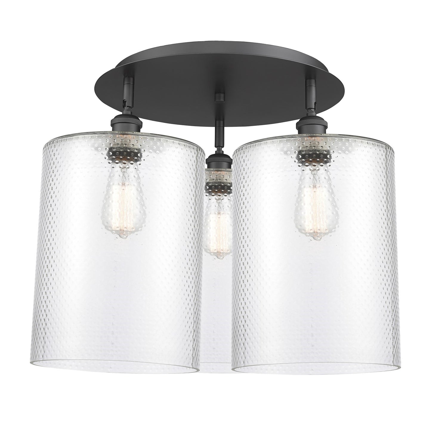 Innovations Cobbleskill 21in 3-Light Semi-Flush | Industrial Matte Black and Clear Glass | Kitchen & Hallway | Model 516-3C-BK-G112-L