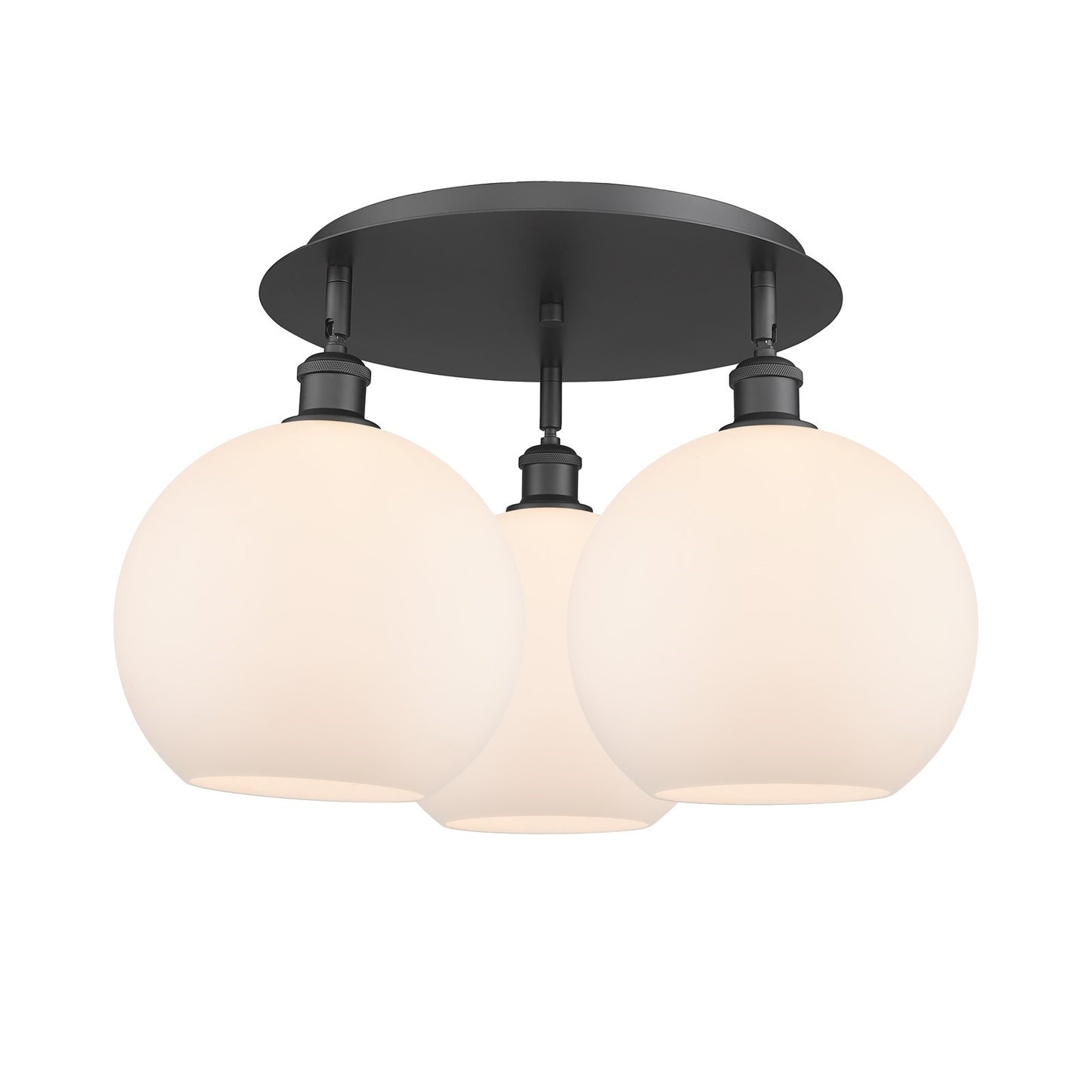 Innovations Athens 22in 3-Light Semi-Flush | Industrial Matte Black and Matte White Glass | Kitchen & Hallway | Model 516-3C-BK-G121-10