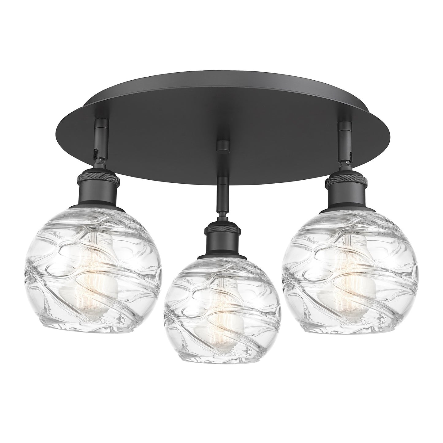 Innovations Athens Deco Swirl 18in 3-Light Semi-Flush | Industrial Matte Black and Clear Glass | Kitchen & Entryway | Model 516-3C-BK-G1213-6CL