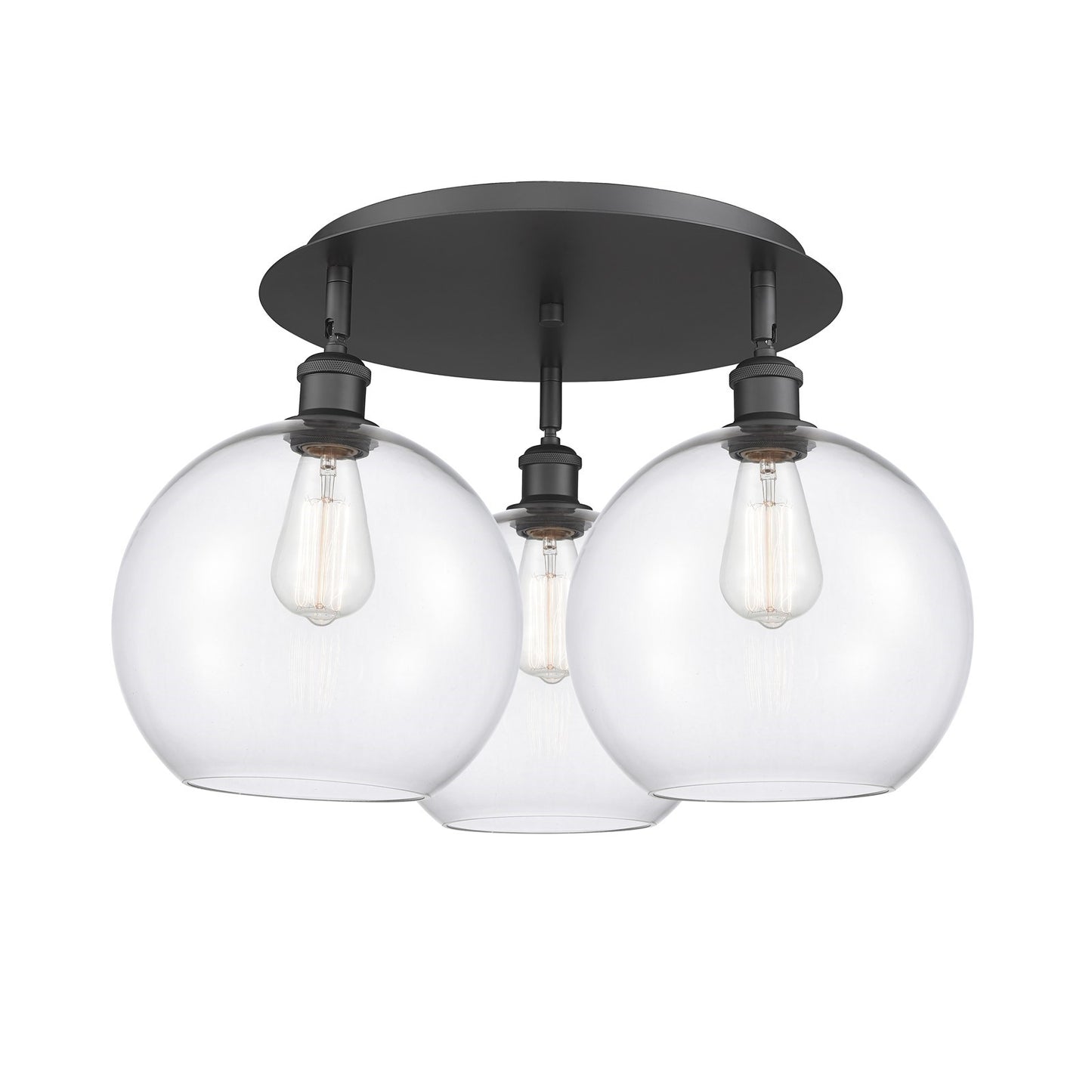 Innovations Athens 22in 3-Light Semi-Flush | Industrial Matte Black and Clear Glass | Kitchen & Hallway | 21.75 x 13 in | Model 516-3C-BK-G122-10