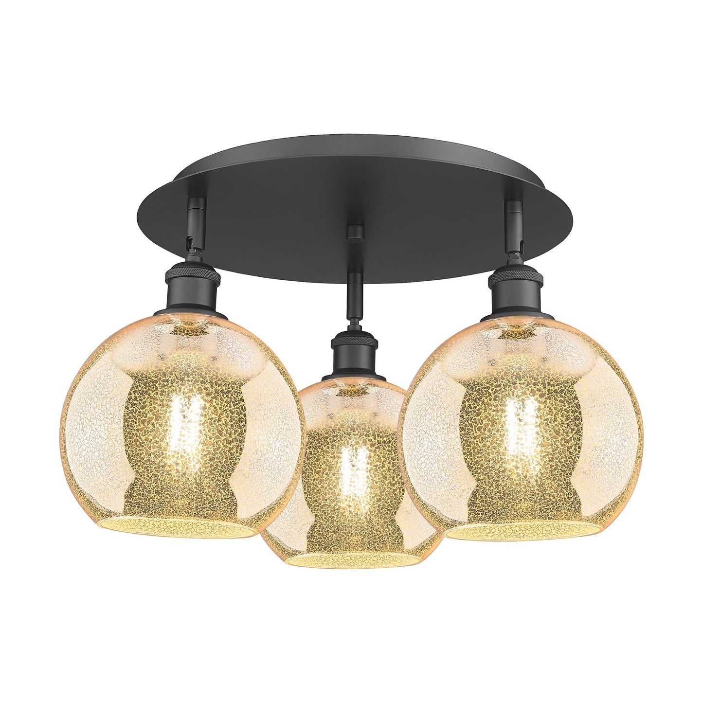Innovations Athens 20in 3-Light Semi-Flush | Industrial Matte Black and Mercury Glass | Kitchen Island & Dining Room | Model 516-3C-BK-G128-8