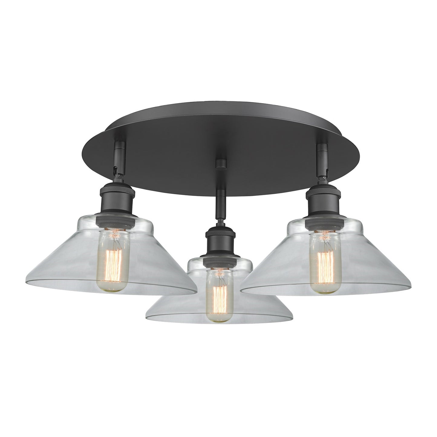 Innovations Orwell 20in 3-Light Semi-Flush | Industrial Matte Black and Clear Glass | Kitchen & Hallway | 20.12 x 20.12 x 8 in | Model 516-3C-BK-G132