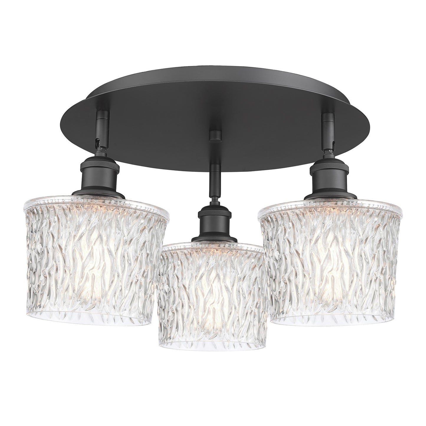 Innovations Niagara 18in 3-Light Semi-Flush | Industrial Matte Black and Clear Glass | Kitchen & Hallway | Model 516-3C-BK-G402
