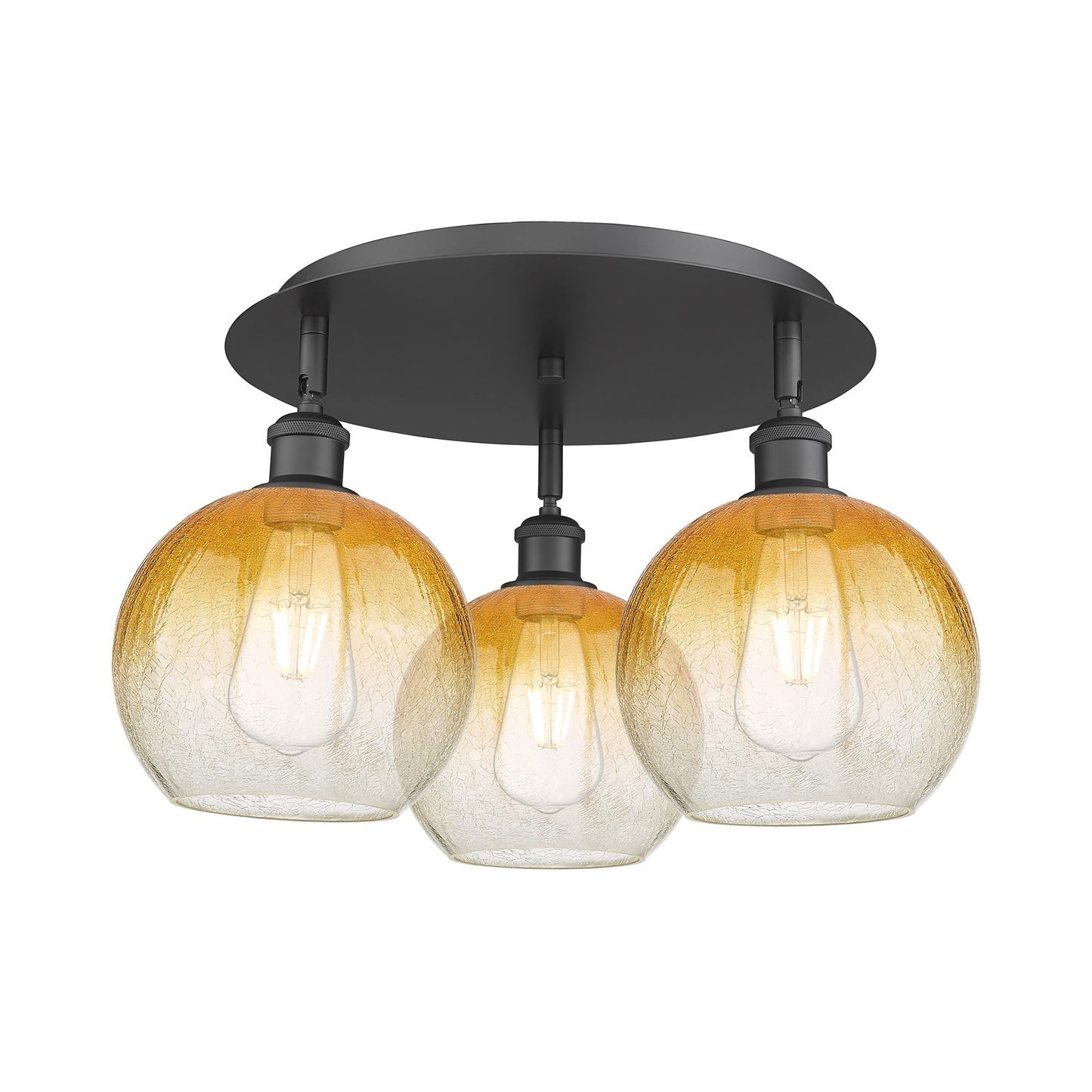 Innovations Brookhaven Globe 20in 3-Light Semi-Flush | Industrial Matte Black and Amber Glass | Kitchen & Hallway | Model 516-3C-BK-G483-8AM