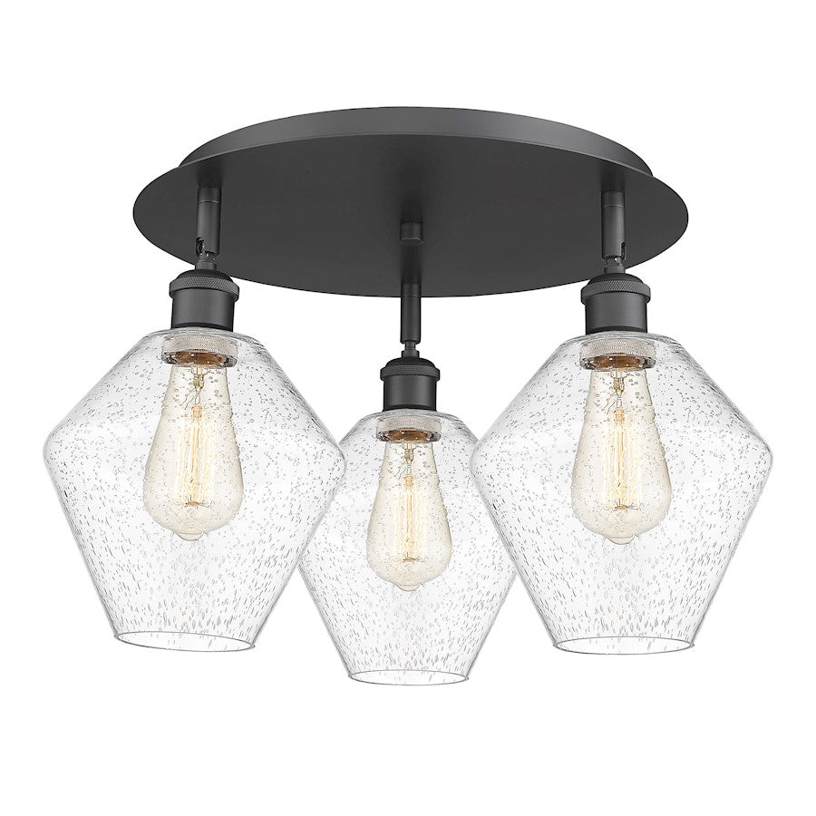 Innovations Lighting Cindyrella 20in 3-Light Flush Mount | Industrial Matte Black Steel and Seedy Glass | Bedroom & Hallway | Model 516-3C-BK-G654-8