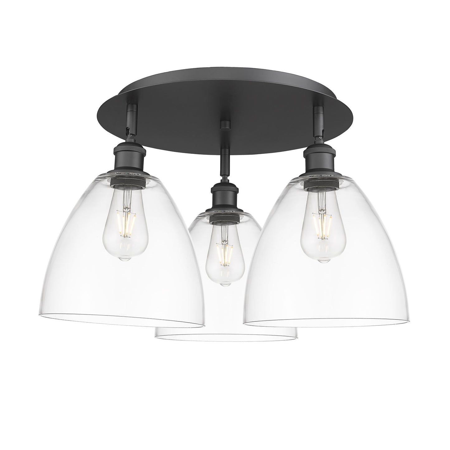 Innovations Bristol 21in 3-Light Semi-Flush | Industrial Matte Black and Clear Glass | Kitchen & Hallway | Model 516-3C-BK-GBD-92