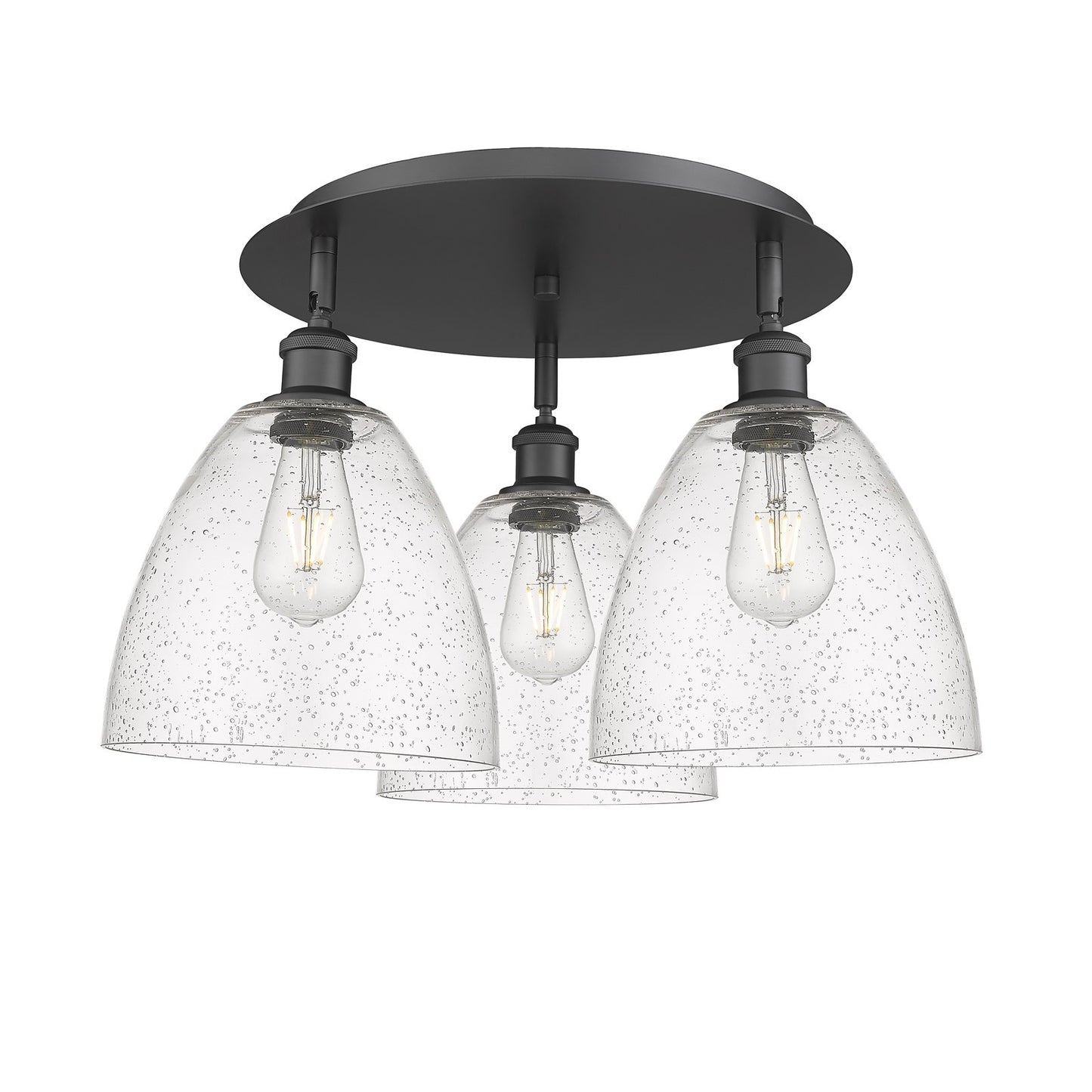 Innovations Bristol 21in 3-Light Semi-Flush | Industrial Matte Black and Seedy Glass | Kitchen & Hallway | Model 516-3C-BK-GBD-94