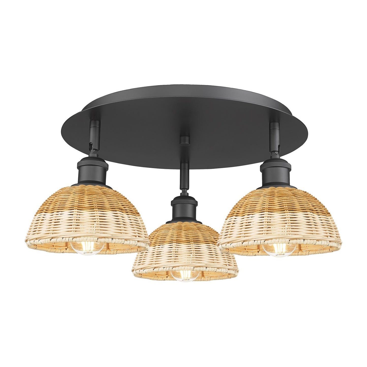 Innovations Bristol Natural II 19in 3-Light Semi-Flush | Industrial Matte Black and Natural Fiber | Kitchen & Hallway | Model 516-3C-BK-NBD2-75-NAT