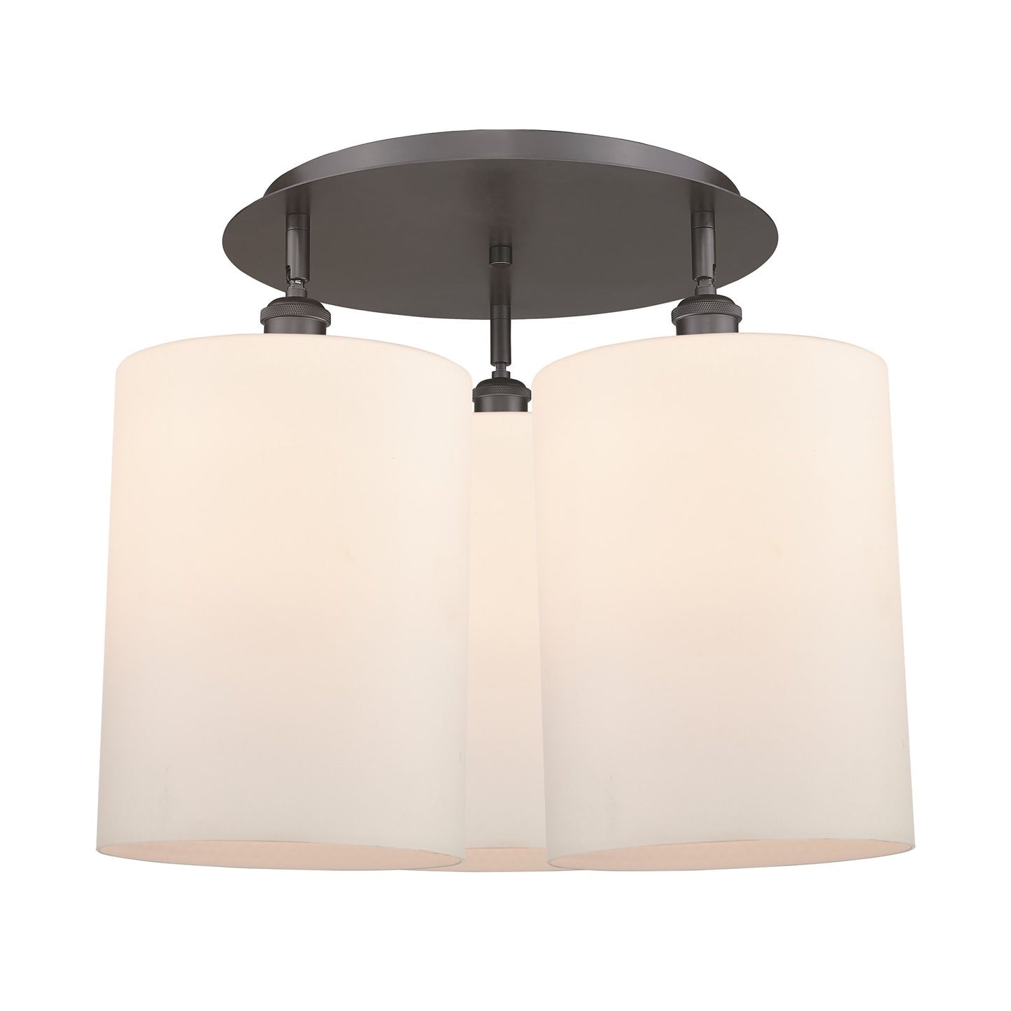 Innovations Cobbleskill 21in 3-Light Semi-Flush Mount | Industrial Oil Rubbed Bronze and Matte White Glass Drum Shade | Model 516-3C-OB-G111-L
