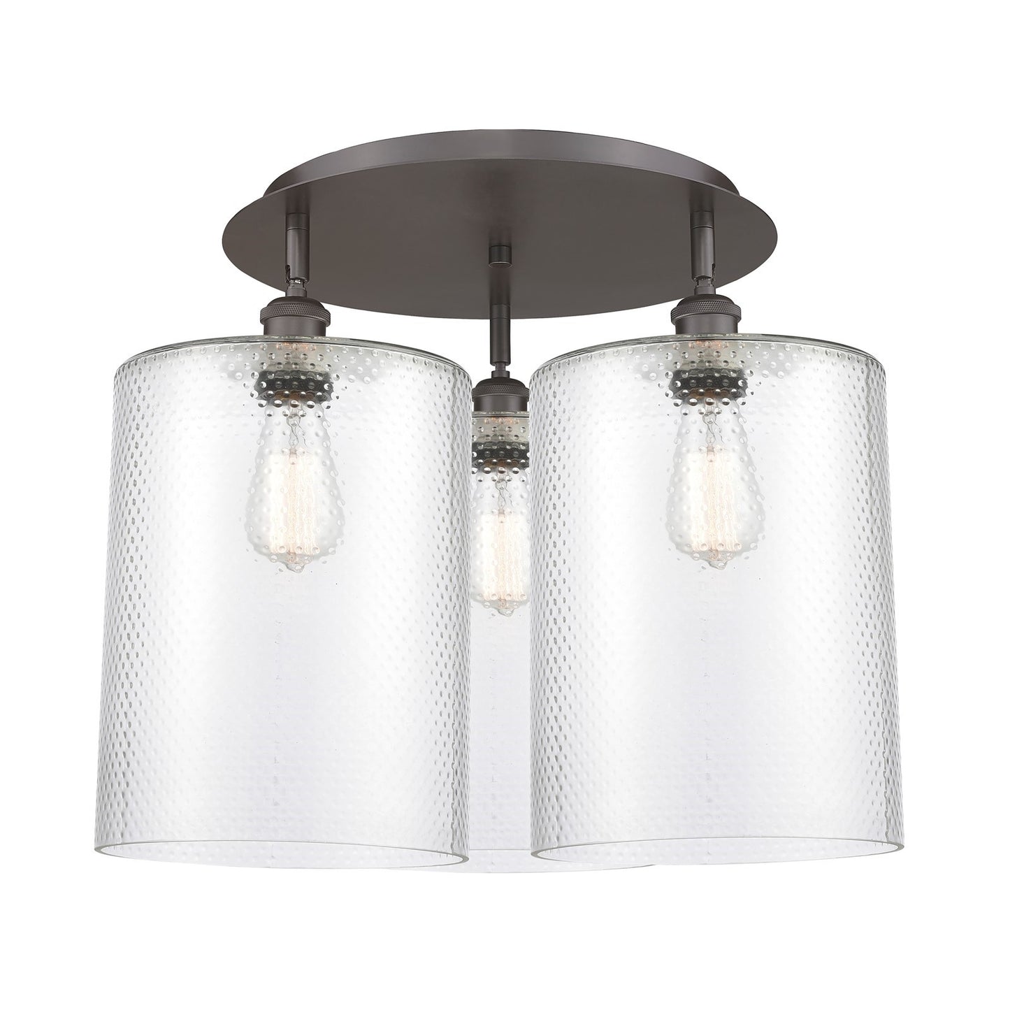 Innovations Cobbleskill 21in 3-Light Semi-Flush Mount | Industrial Oil Rubbed Bronze and Clear Glass Drum Shade | Entryway | Model 516-3C-OB-G112-L