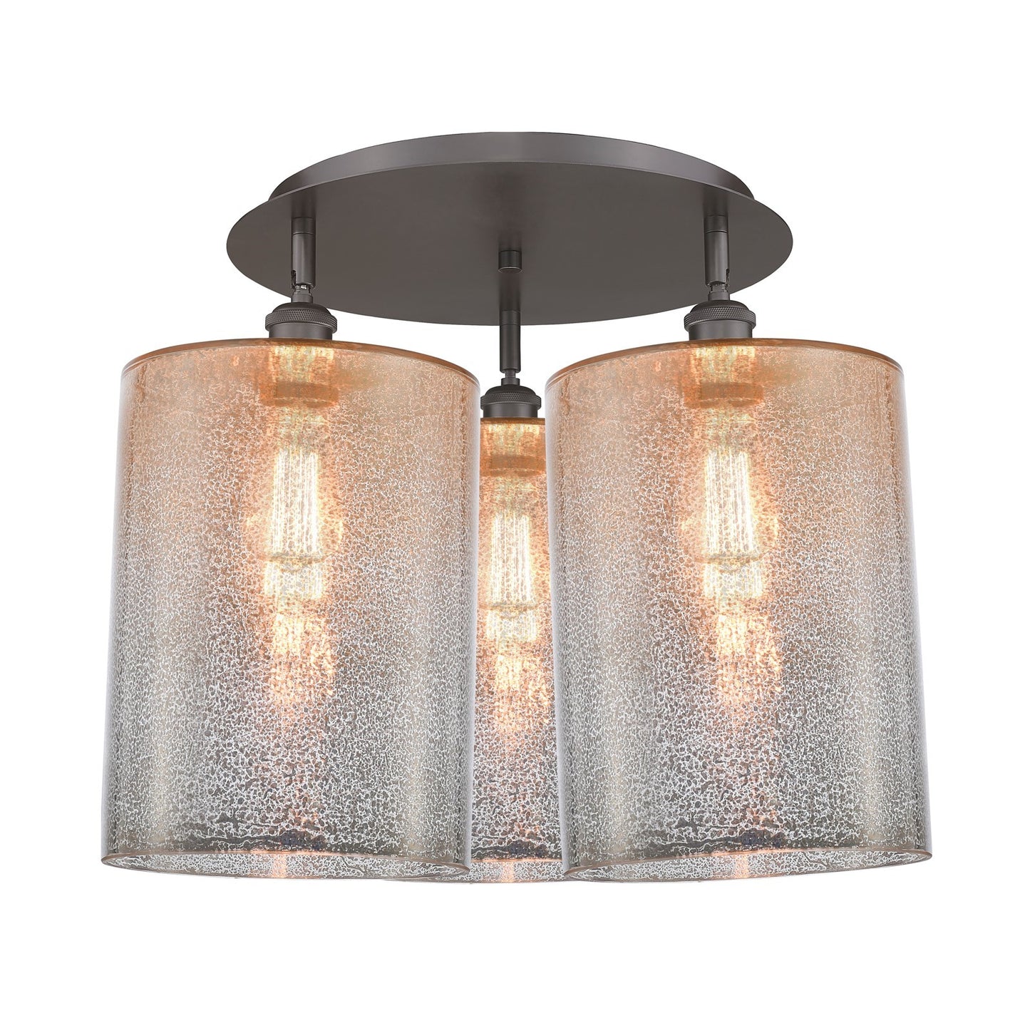 Innovations Cobbleskill 21in 3-Light Semi-Flush Mount | Industrial Oil Rubbed Bronze and Mercury Glass Drum Shade | Entryway | Model 516-3C-OB-G116-L