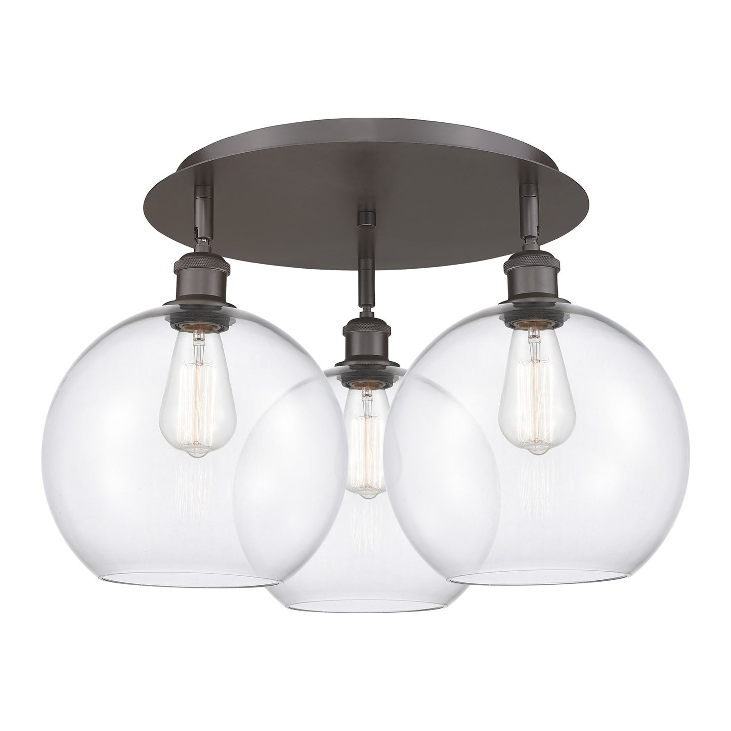 Innovations Athens 21in 3-Light Semi-Flush | Industrial Oil Rubbed Bronze and Clear Glass Globe Shade | Kitchen & Hallway | Model 516-3C-OB-G122-10