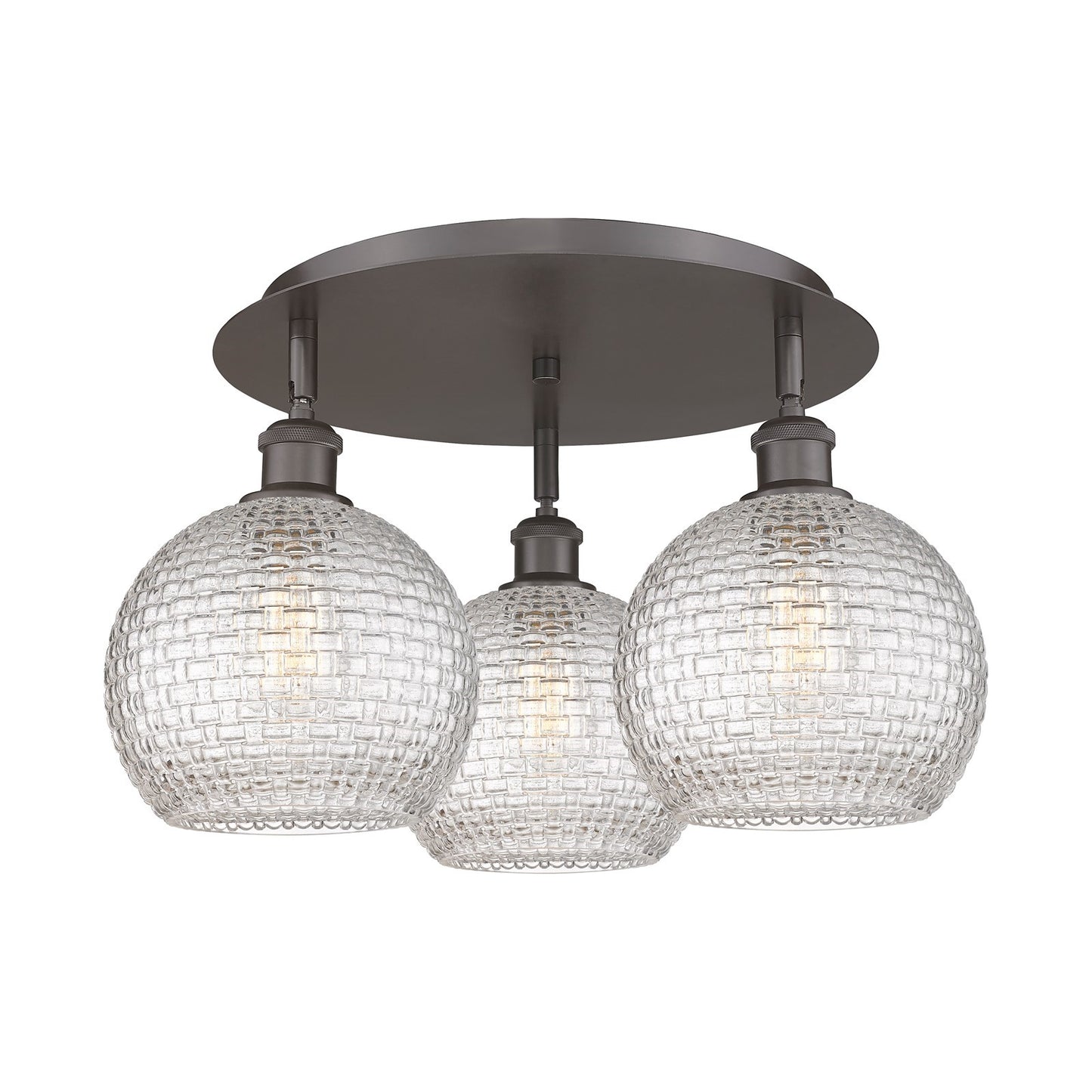 Innovations Athens 20in 3-Light Semi-Flush Mount | Modern Farmhouse Oil Rubbed Bronze and Clear Basket Weave Glass | Model 516-3C-OB-G122C-8CL