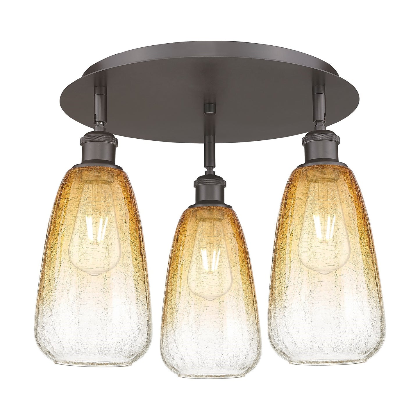Innovations Brookhaven Almond 18in 3-Light Semi-Flush Mount | Industrial Oil Rubbed Bronze and Amber Glass | Kitchen | Model 516-3C-OB-G480-6AM