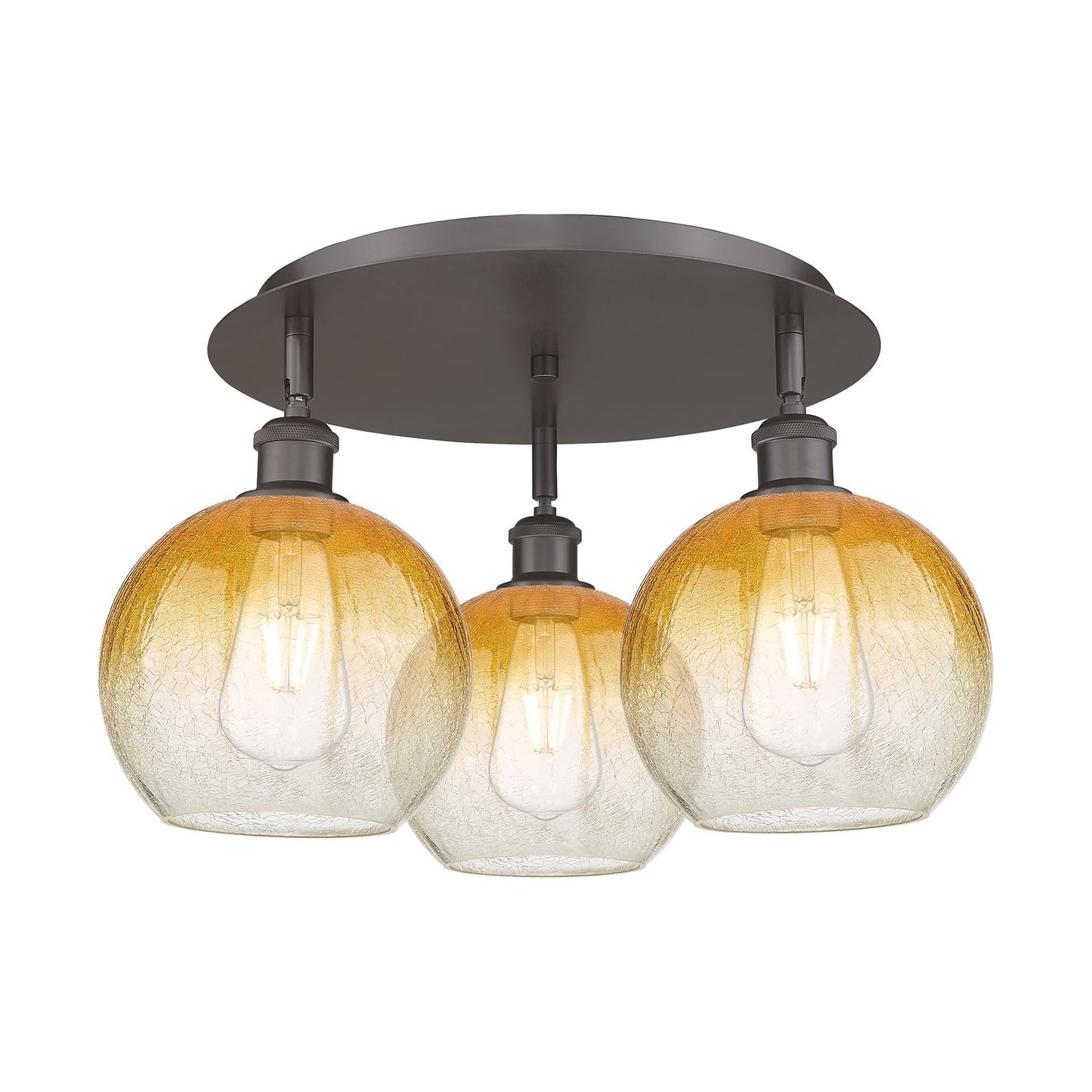Innovations Brookhaven Globe 20in 3-Light Semi-Flush | Industrial Oil Rubbed Bronze and Amber Glass | Kitchen & Hallway | Model 516-3C-OB-G483-8AM
