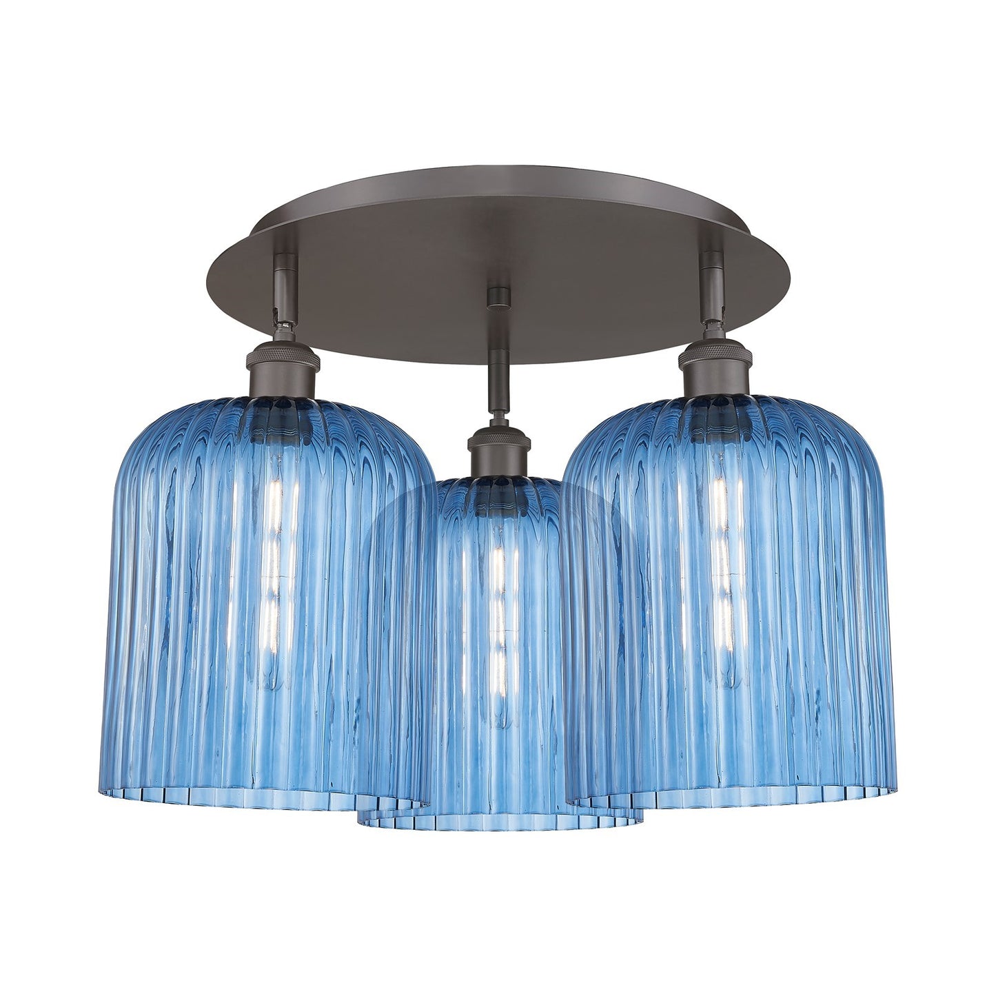 Innovations Bridal Veil 17in 3-Light Semi-Flush | Art Nouveau Oil Rubbed Bronze and Princess Blue Glass | Kitchen & Dining | Model 516-3C-OB-G559-8BL