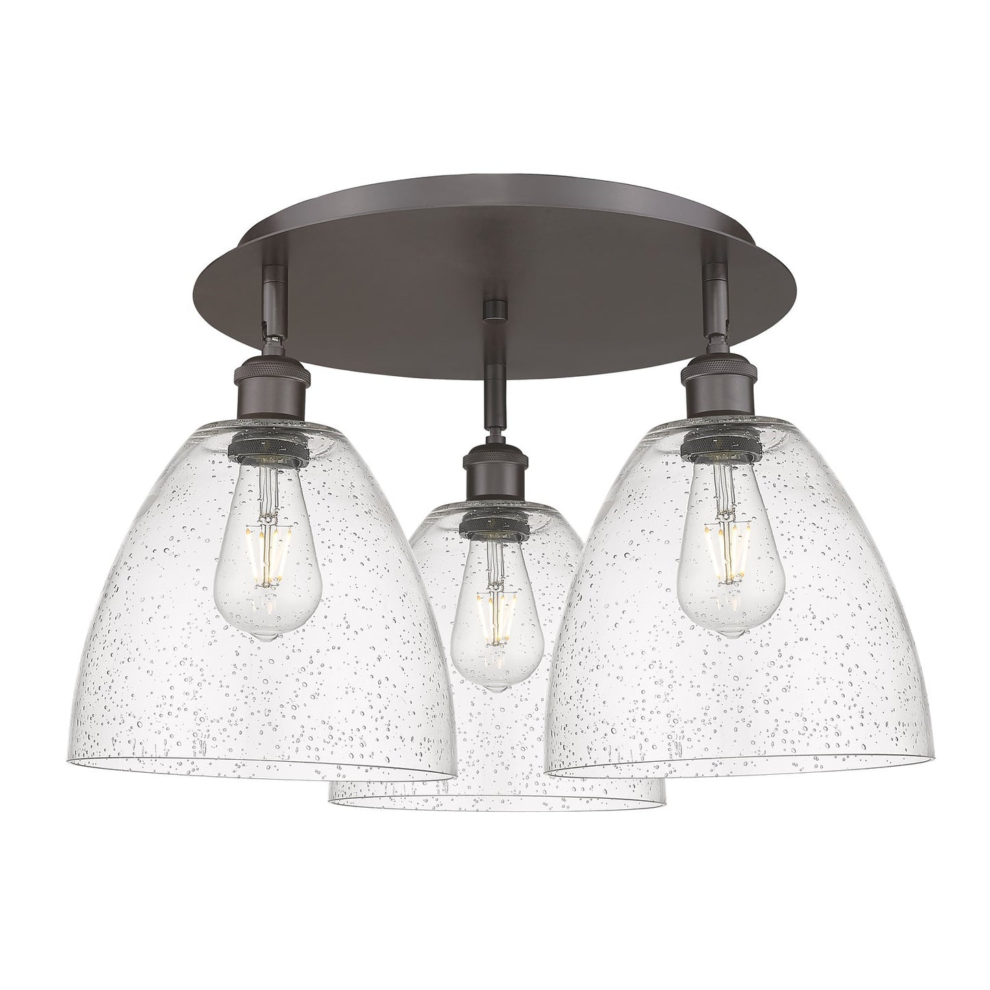 Innovations Bristol 21in 3-Light Semi-Flush Mount | Industrial Oil Rubbed Bronze and Seedy Glass | Kitchen & Hallway | Model 516-3C-OB-GBD-94