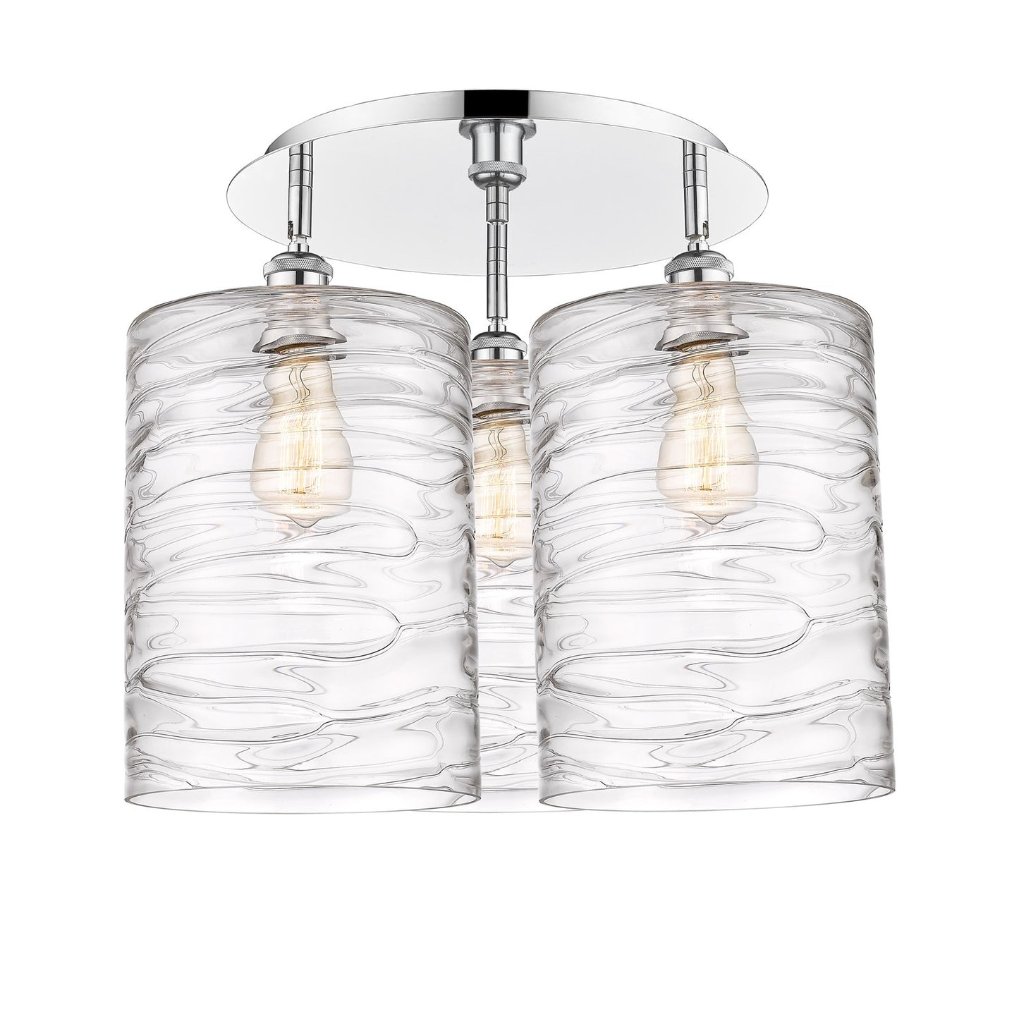 Innovations Cobbleskill 21in 3-Light Semi-Flush Mount | Modern Polished Chrome and Deco Swirl Glass | Kitchen & Dining Room | Model 516-3C-PC-G1113-L