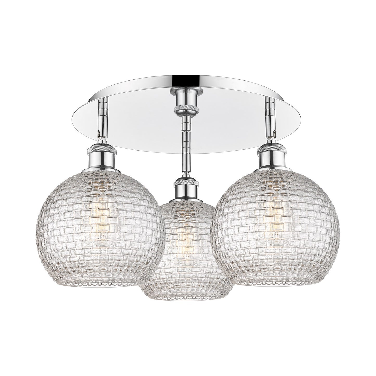 Innovations Athens 20in 3-Light Semi-Flush Mount | Modern Contempo Polished Chrome and Clear Basket Weave Glass | Model 516-3C-PC-G122C-8CL
