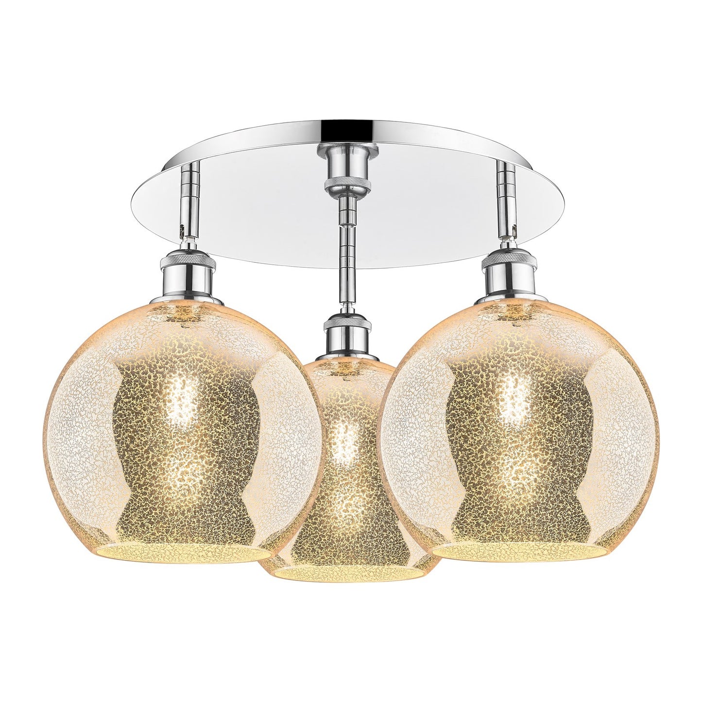 Innovations Athens 22in 3-Light Semi-Flush Mount | Industrial Polished Chrome and Mercury Glass | Damp-Rated Bathroom | Model 516-3C-PC-G128-10
