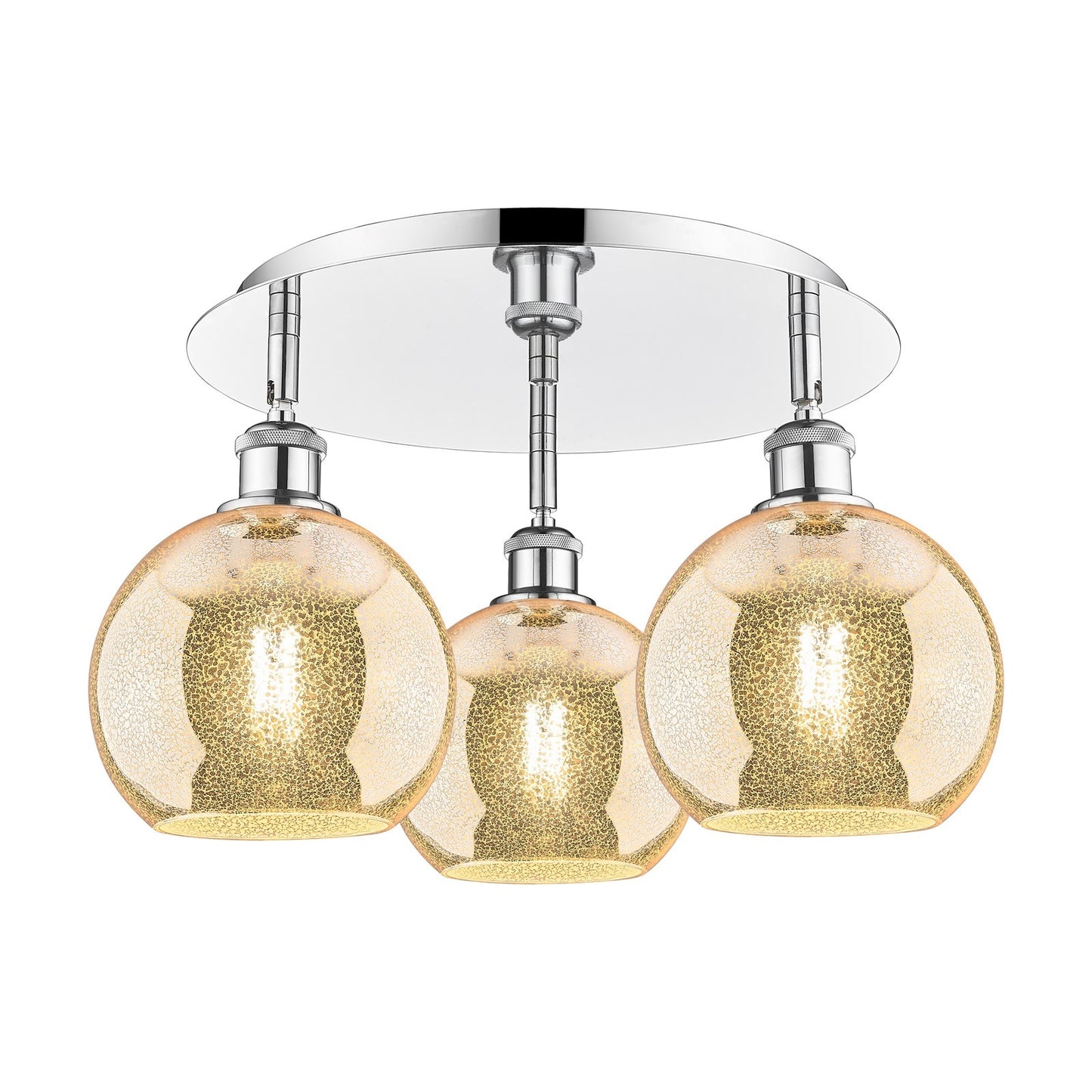 Innovations Athens 20in 3-Light Semi-Flush | Industrial Polished Chrome and Mercury Glass | Kitchen & Dining Room | Model 516-3C-PC-G128-8