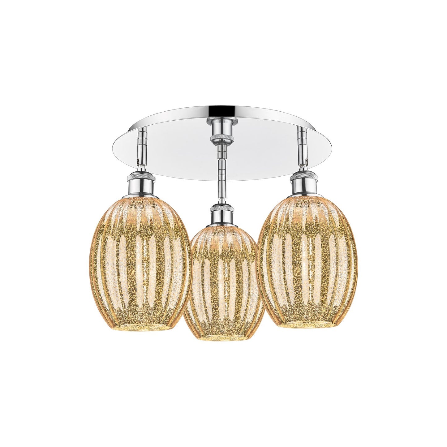 Innovations Preston Bulb 18in 3-Light Semi-Flush | Industrial Polished Chrome and Mercury Glass | Kitchen & Dining Room | Model 516-3C-PC-G459-6ME
