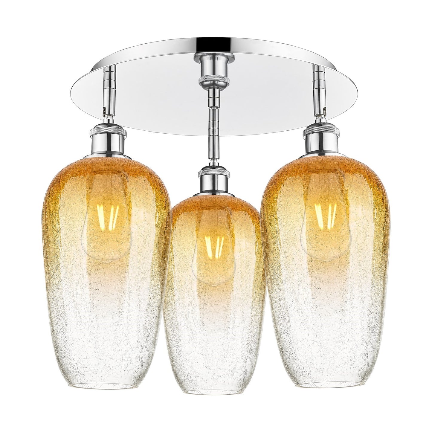 Innovations Brookhaven Flute 19in 3-Light Semi-Flush Mount | Industrial Polished Chrome and Amber Glass | Kitchen & Dining | Model 516-3C-PC-G484-7AM