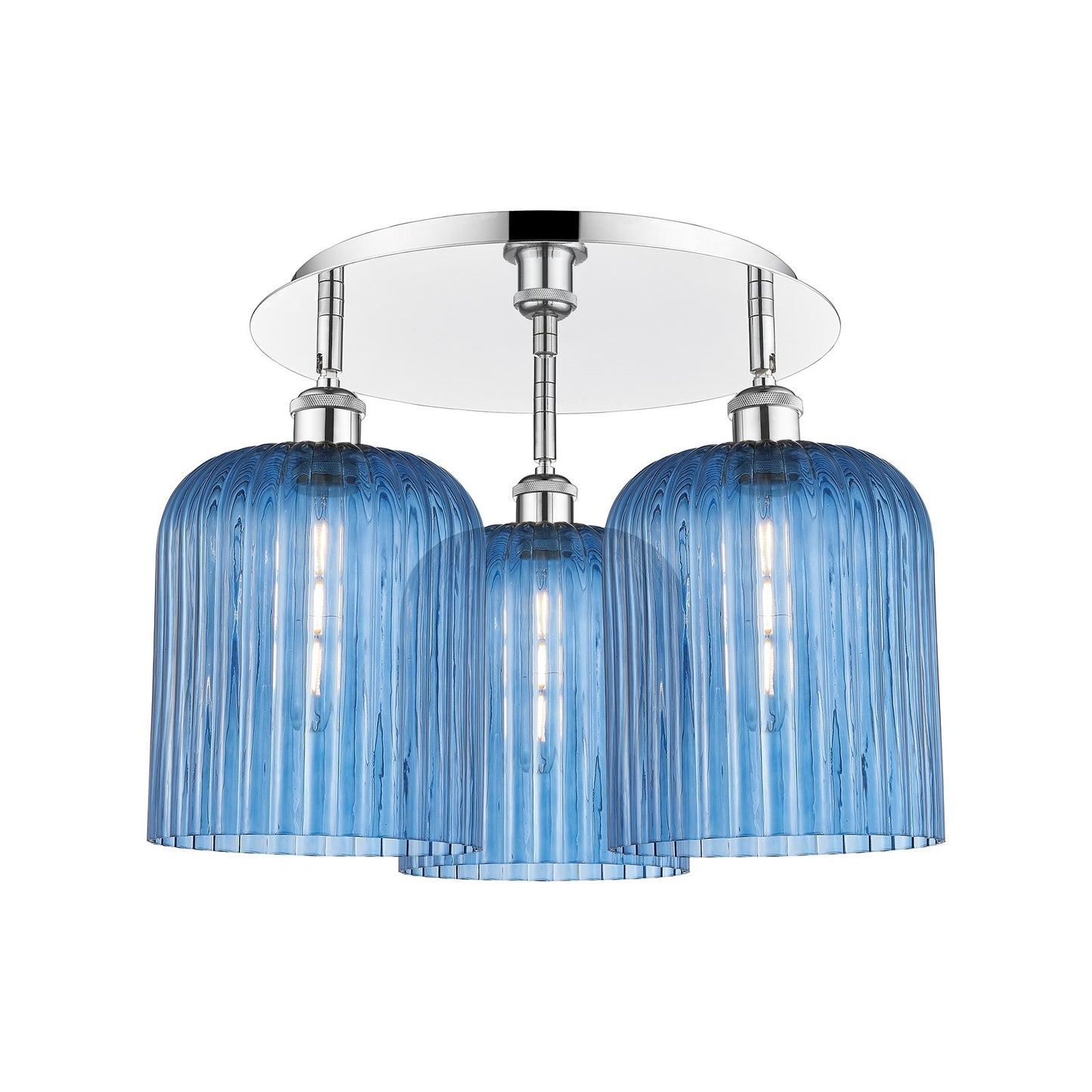 Innovations Bridal Veil 17in 3-Light Semi-Flush | Art Nouveau Polished Chrome and Princess Blue Glass | Bedroom & Entryway | Model 516-3C-PC-G559-8BL