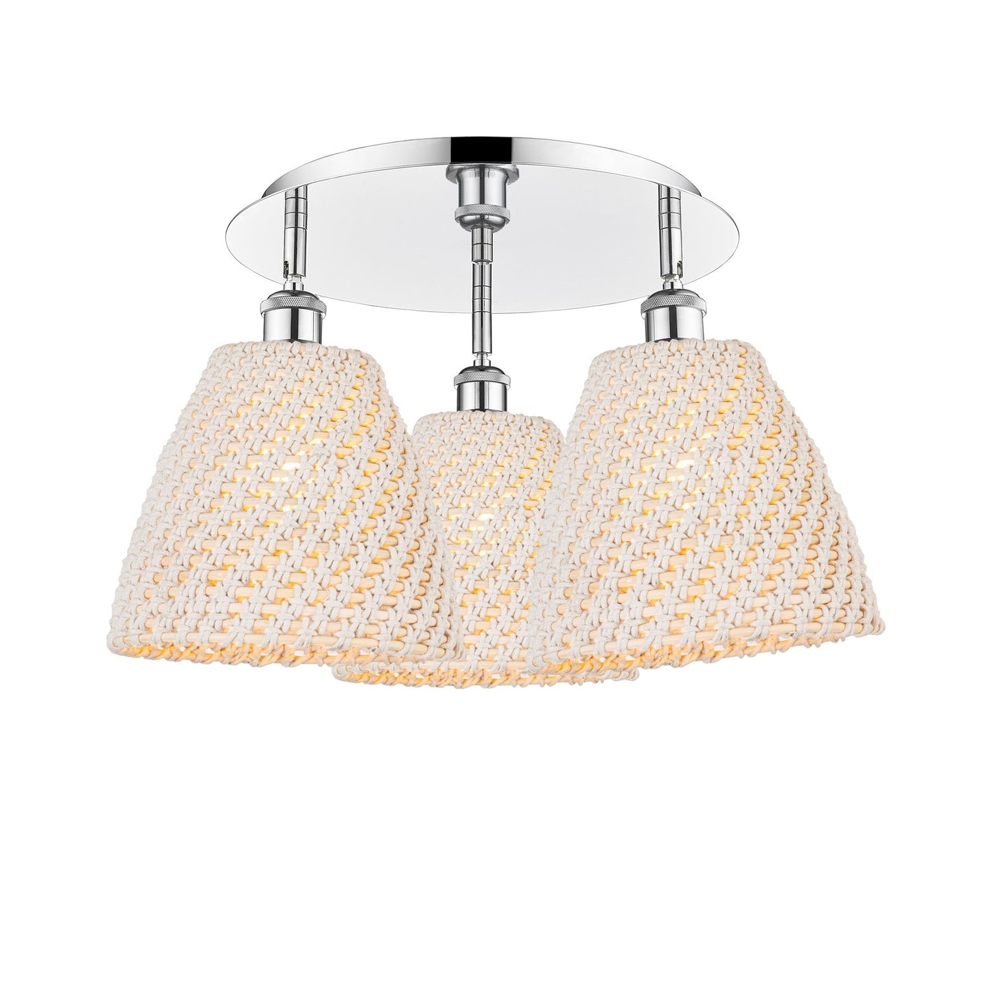 Innovations Bristol Natural 20in 3-Light Semi-Flush | Industrial Polished Chrome and Natural Fiber Dome Shade | Kitchen | Model 516-3C-PC-NBD-9-NAT